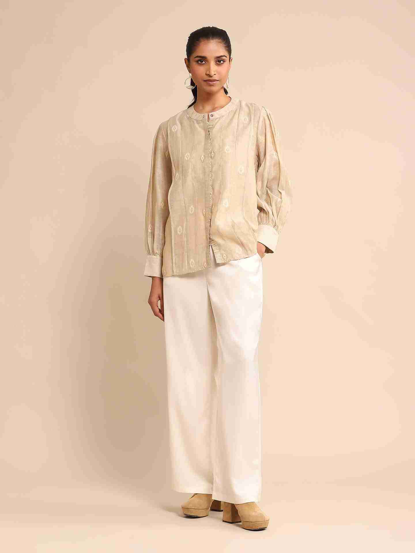 Beige Urban Elysian Jacquard Chanderi Shirt