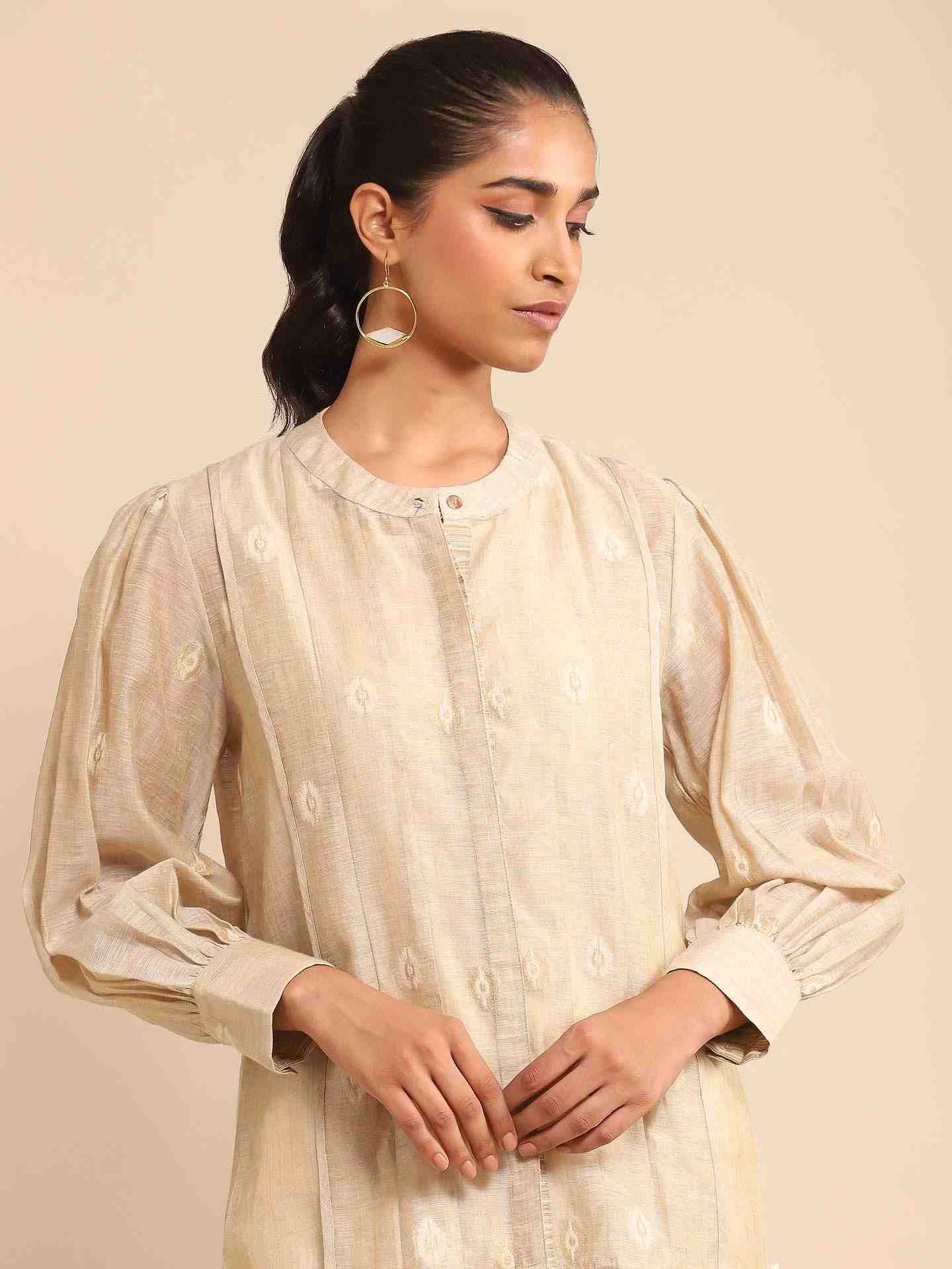 Beige Urban Elysian Jacquard Chanderi Shirt