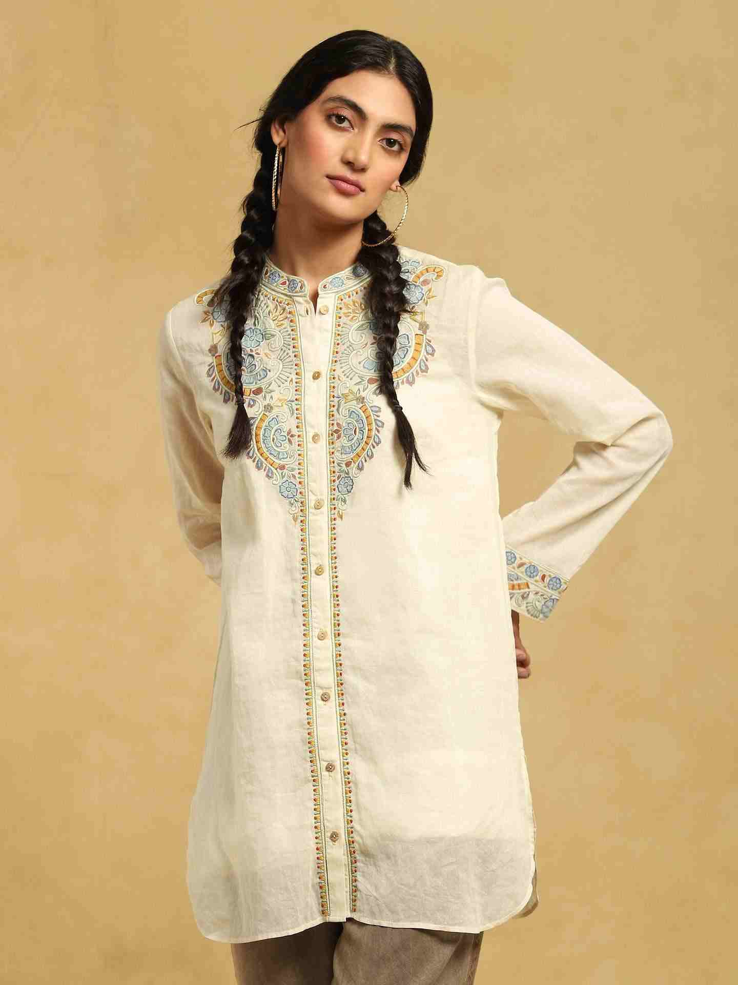 Off White Patch Floral Cotton Shirt