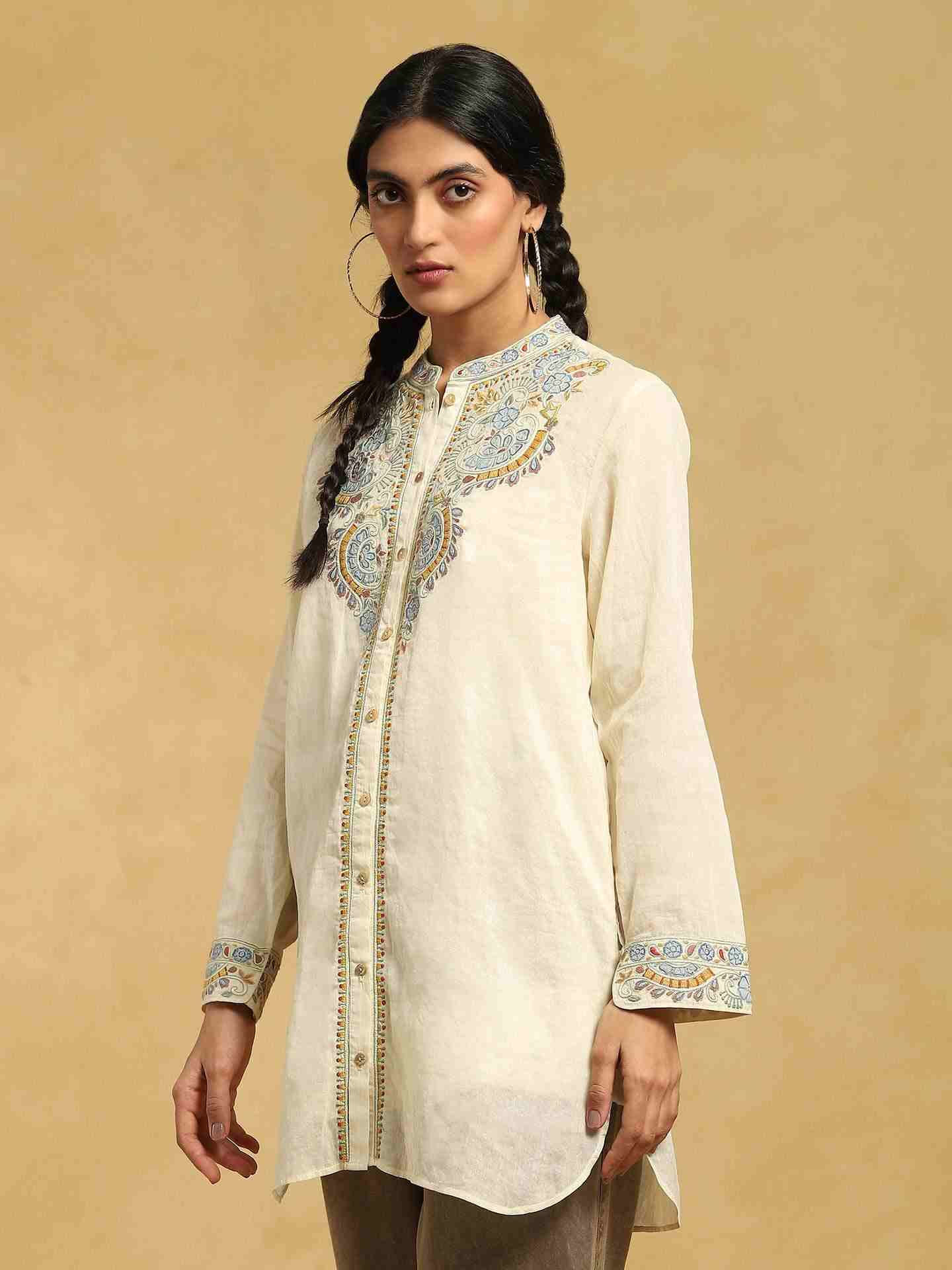 Off White Patch Floral Cotton Shirt