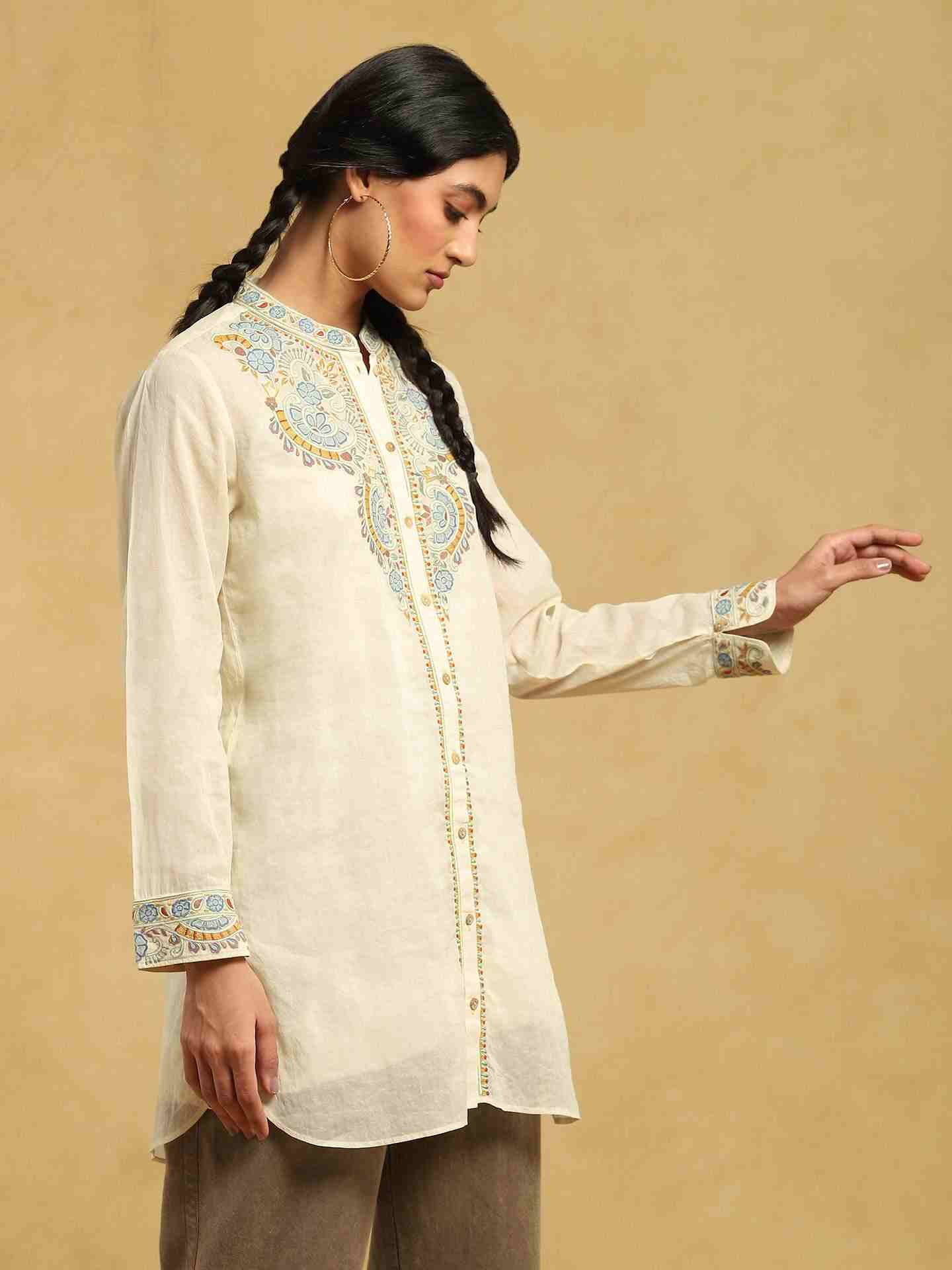 Off White Patch Floral Cotton Shirt