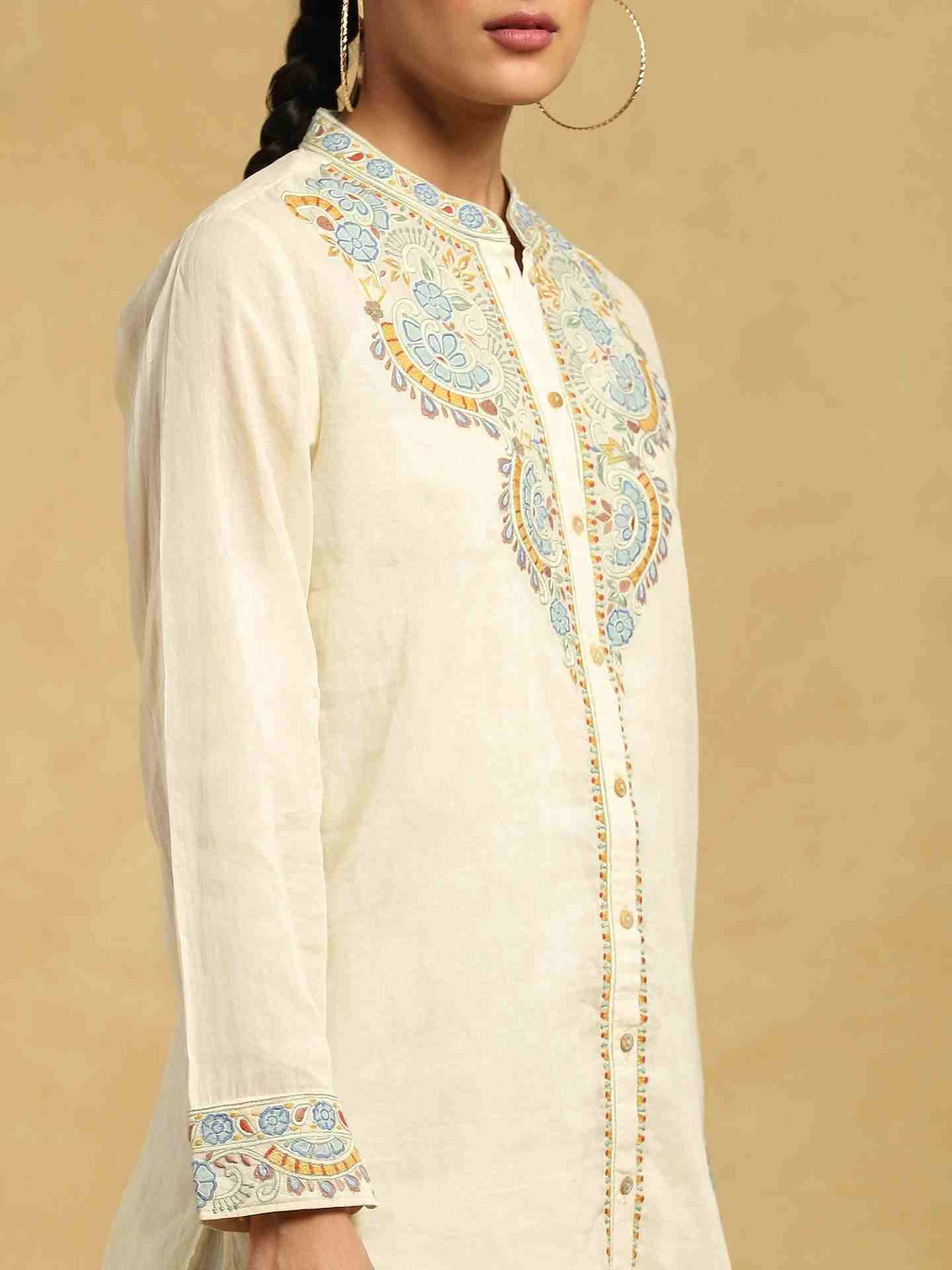 Off White Patch Floral Cotton Shirt