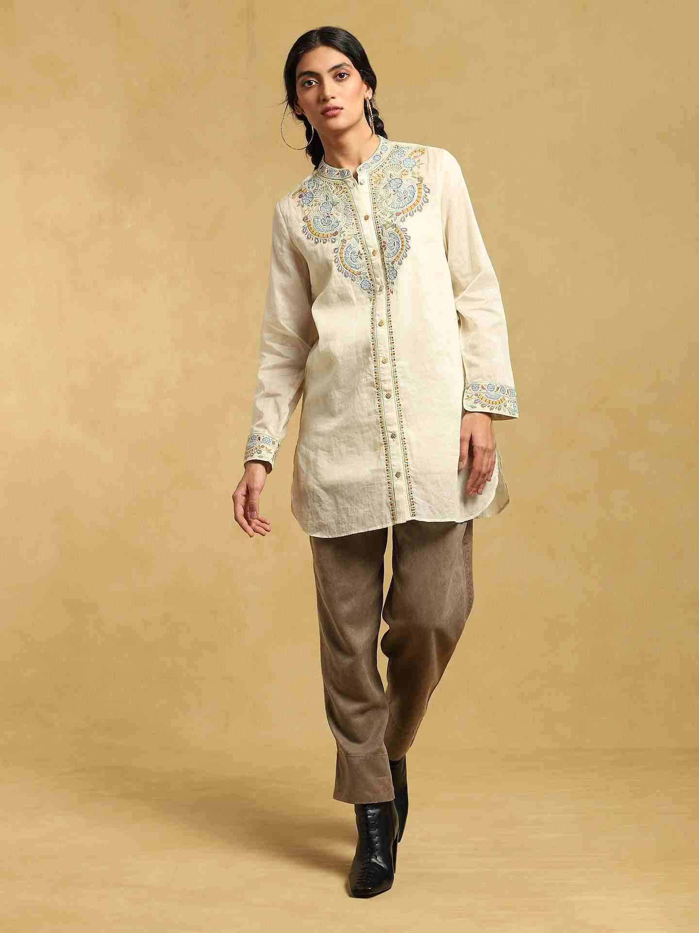 Off White Patch Floral Cotton Shirt