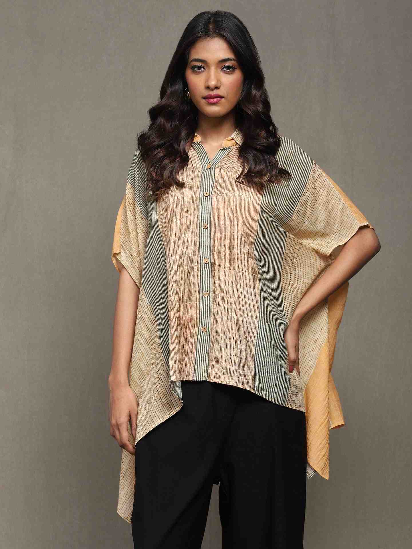 Apricot Maghreb Chanderi Kaftan Top