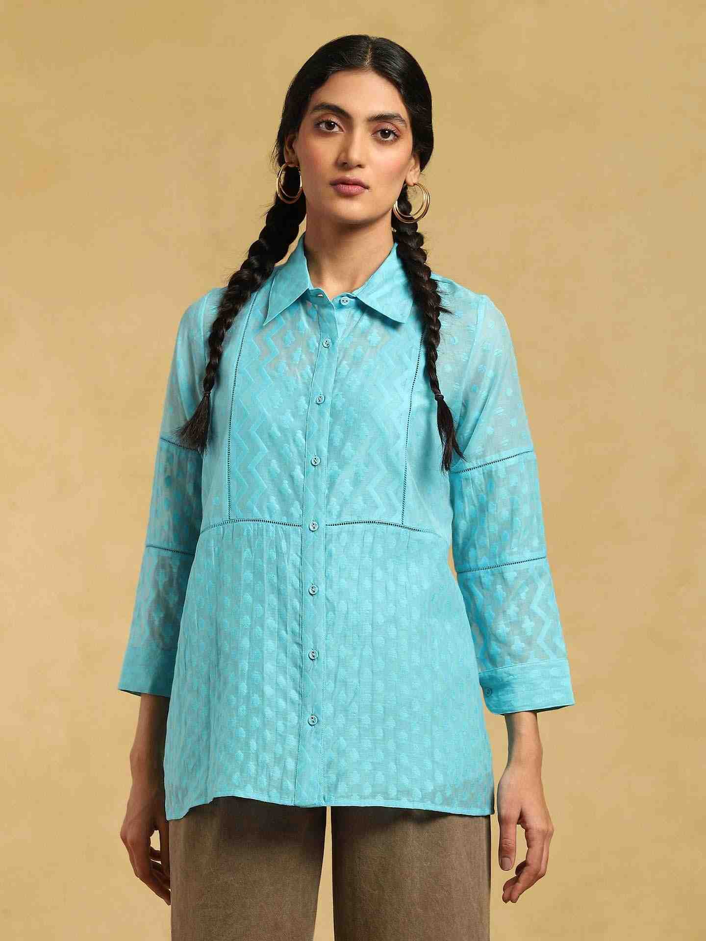 Blue Baadal Chanderi Shirt
