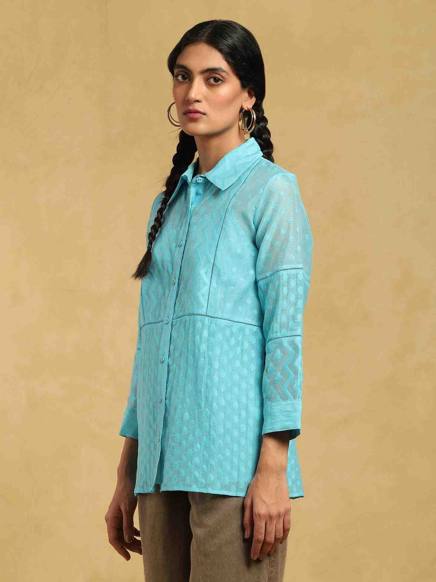 Blue Baadal Chanderi Shirt