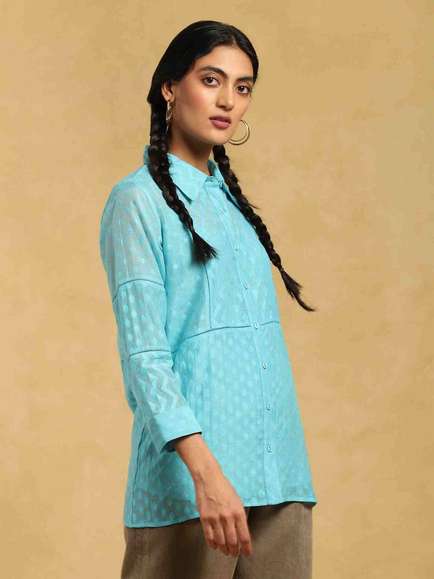 Blue Baadal Chanderi Shirt
