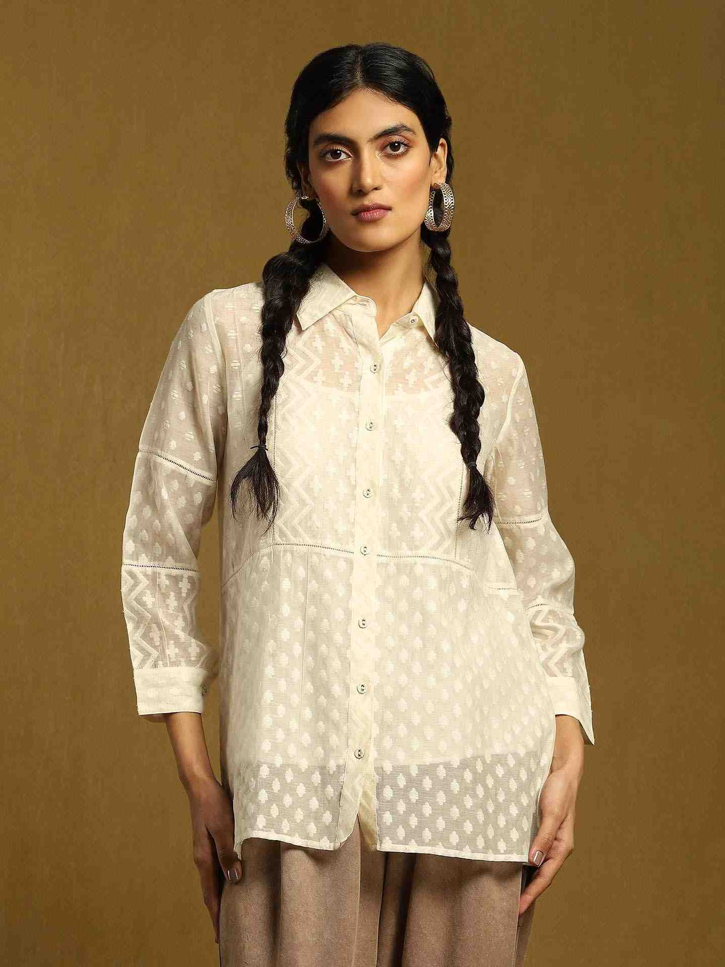 Off White Baadal Chanderi Shirt