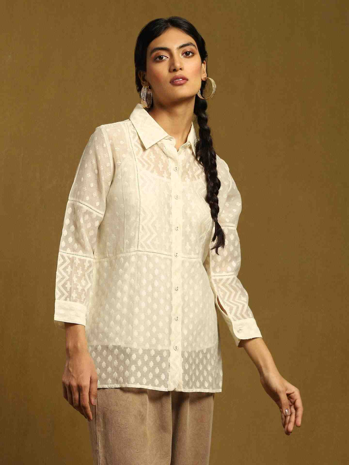 Off White Baadal Chanderi Shirt