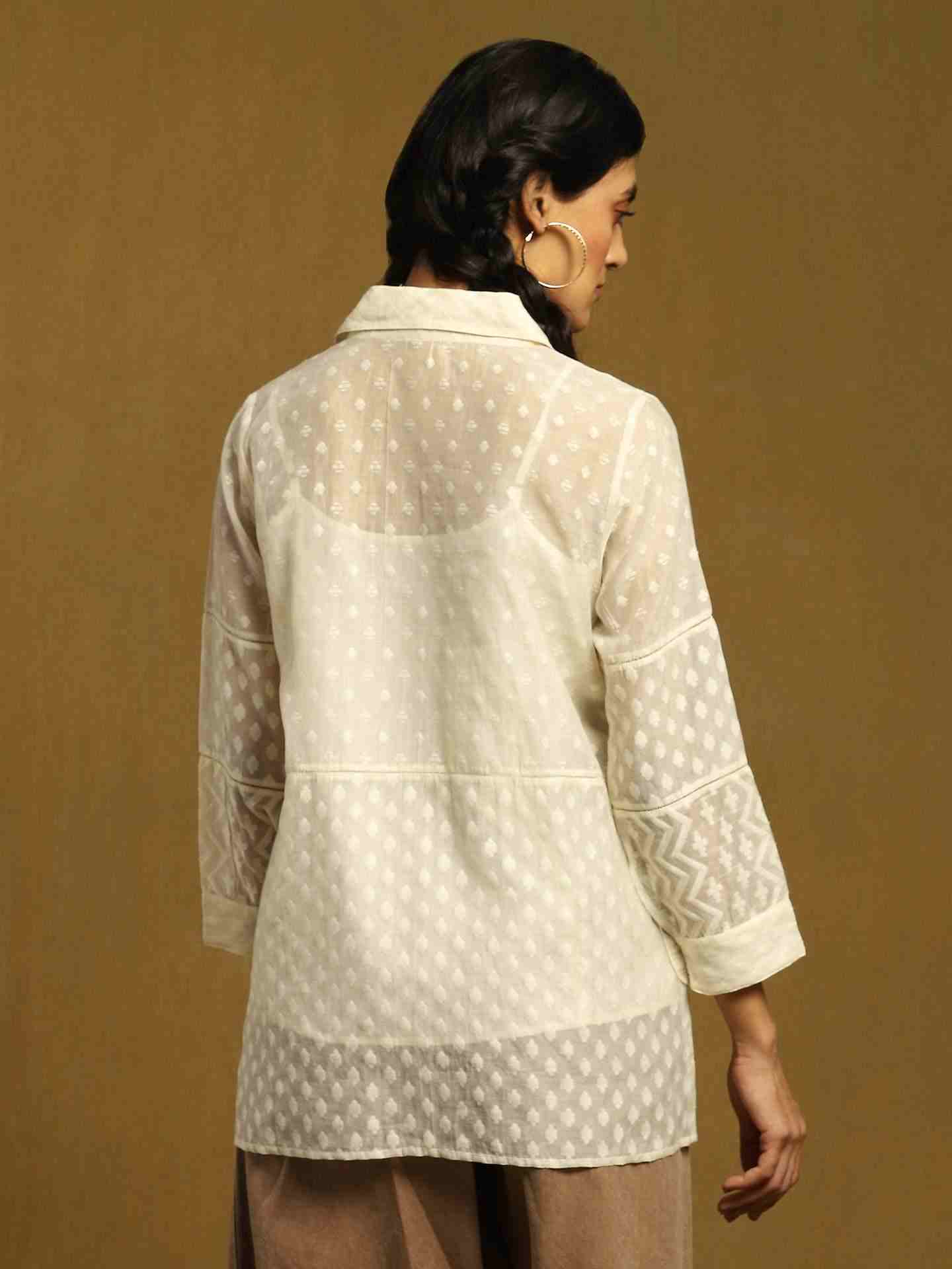 Off White Baadal Chanderi Shirt