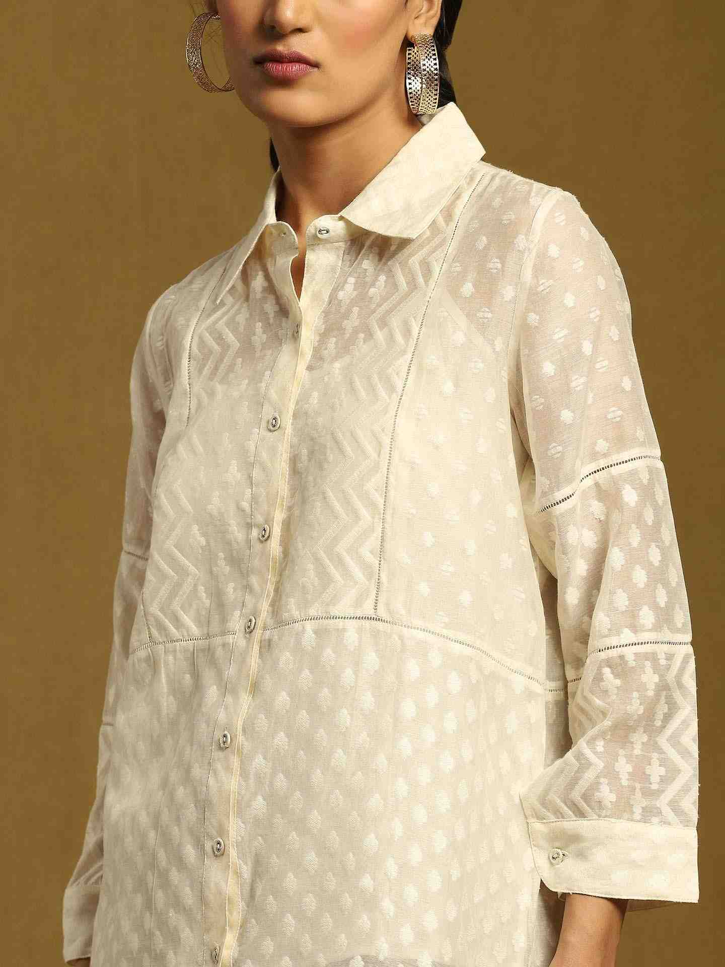 Off White Baadal Chanderi Shirt