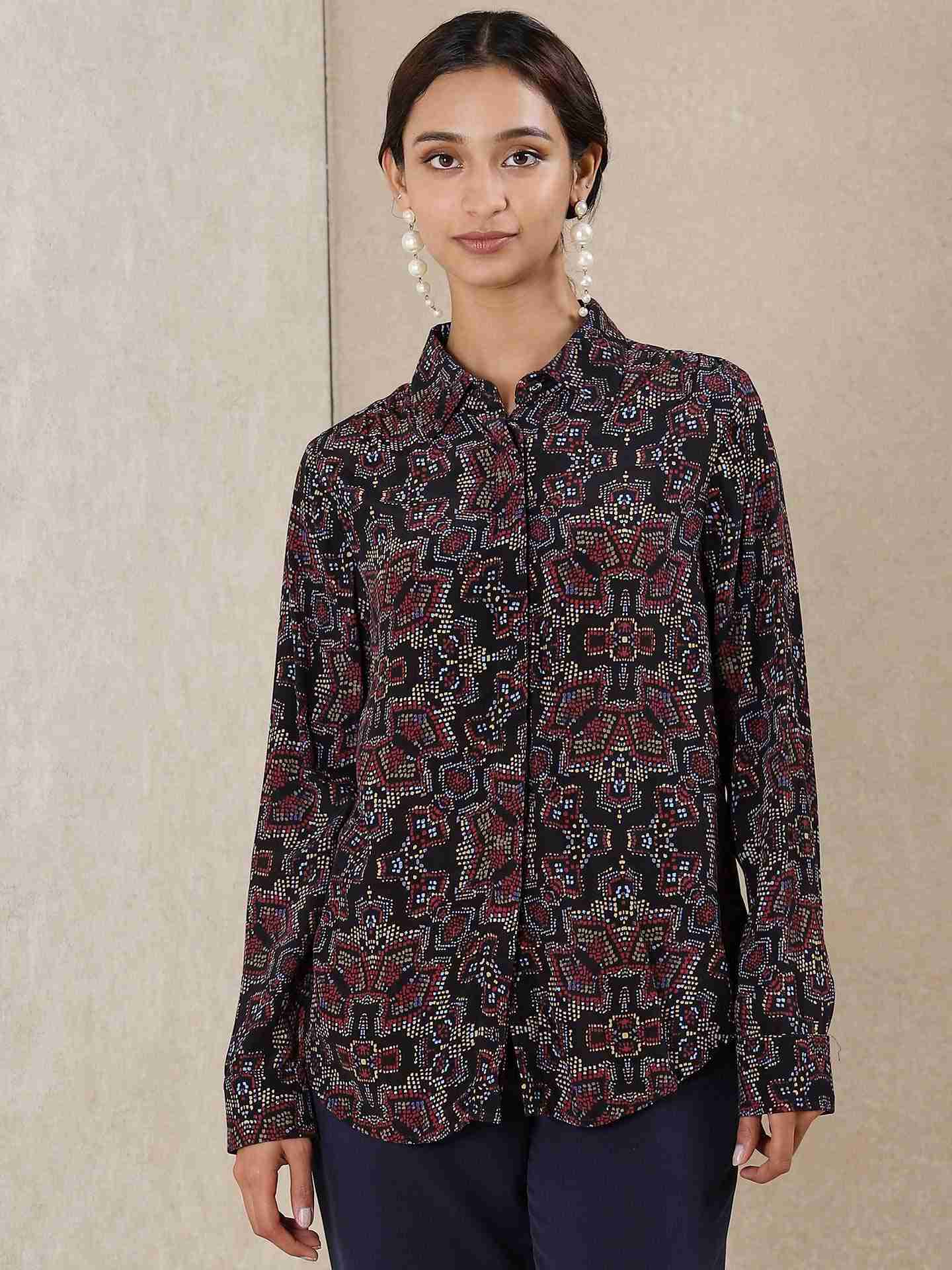 Black Kaliedo Flora Crepe Shirt