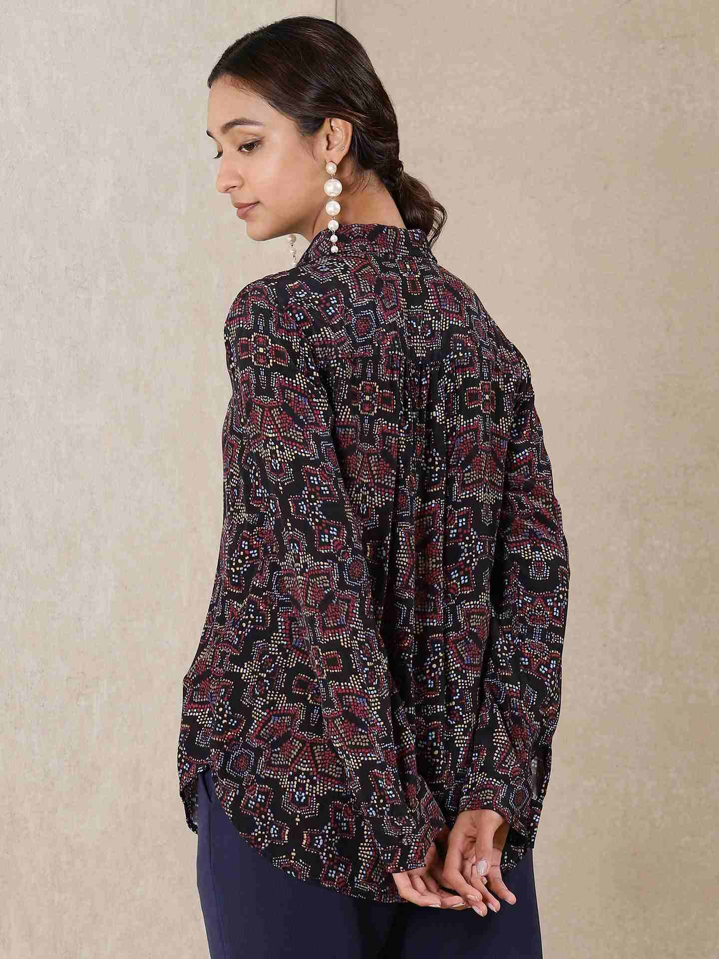 Black Kaliedo Flora Crepe Shirt