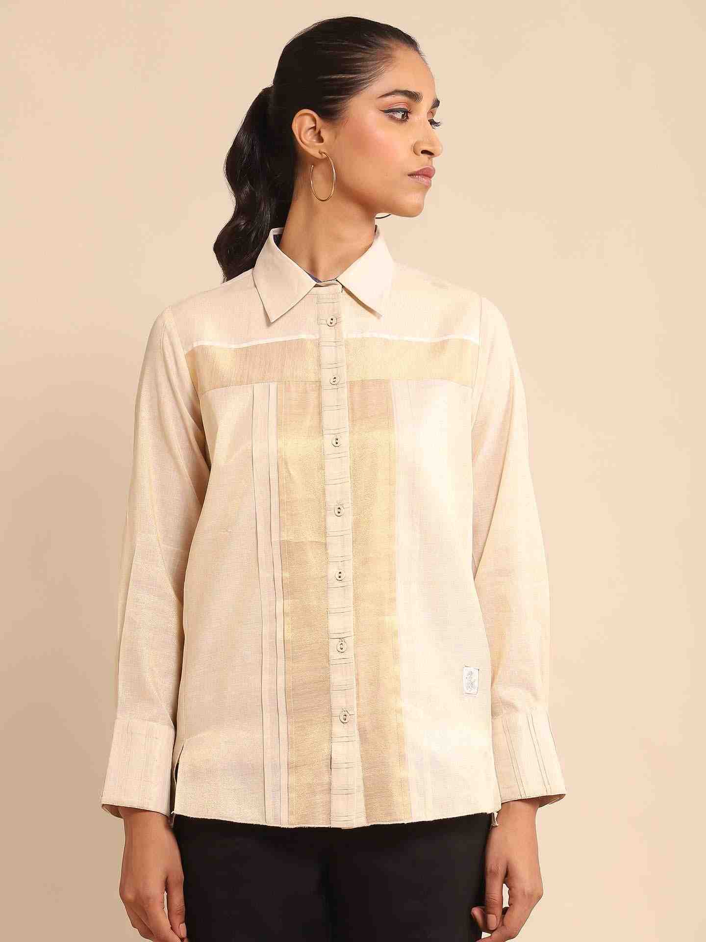 Beige Urban Elysian Chanderi Shirt