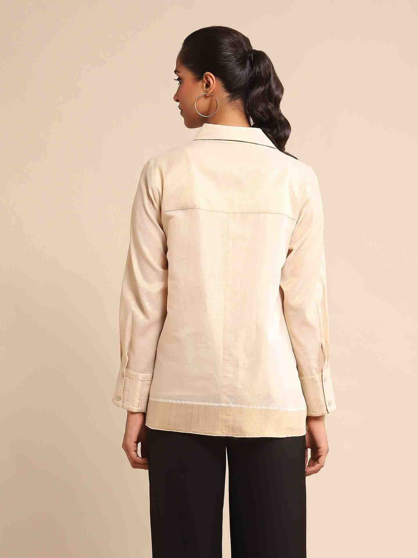 Beige Urban Elysian Chanderi Shirt