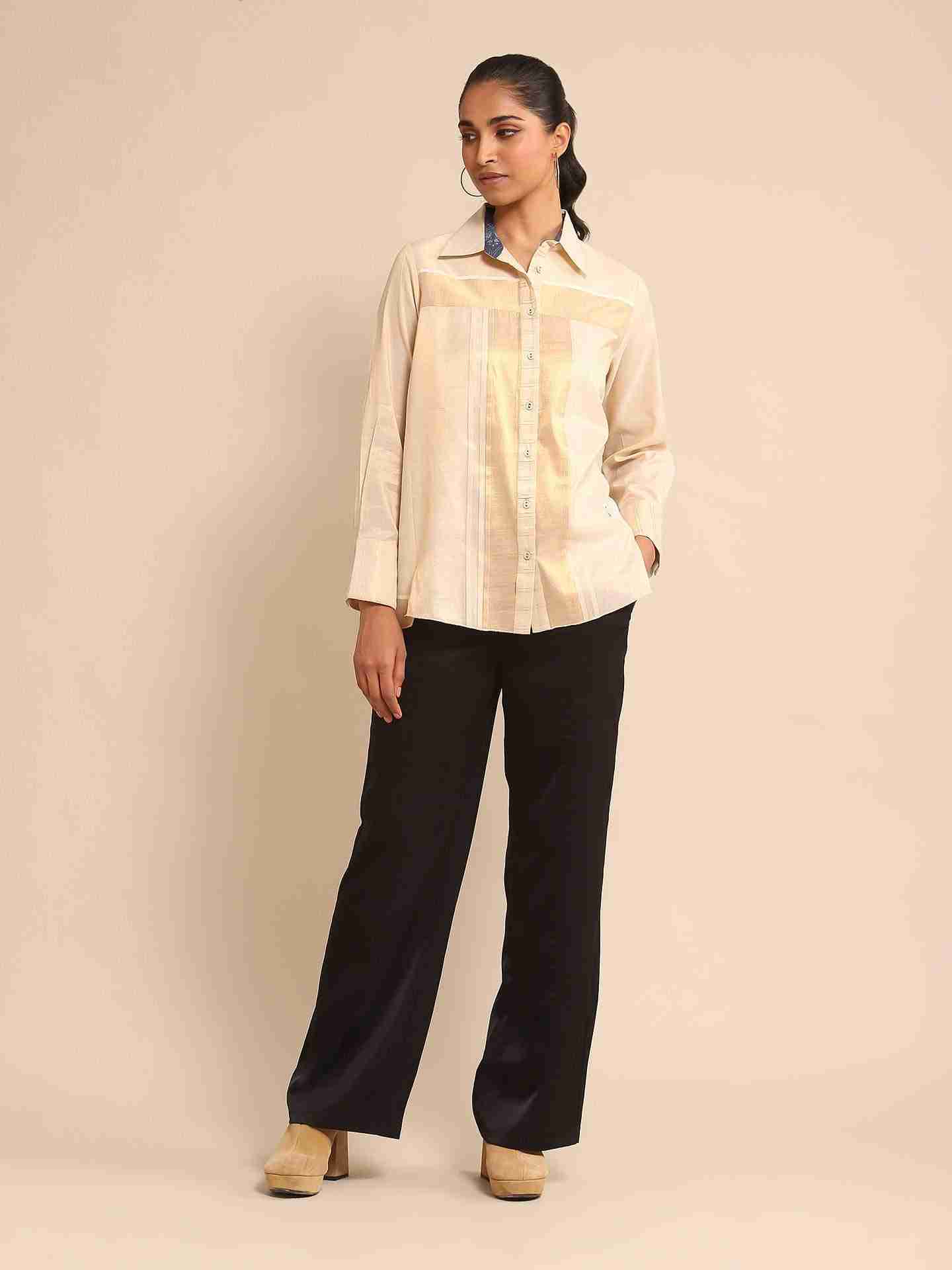 Beige Urban Elysian Chanderi Shirt