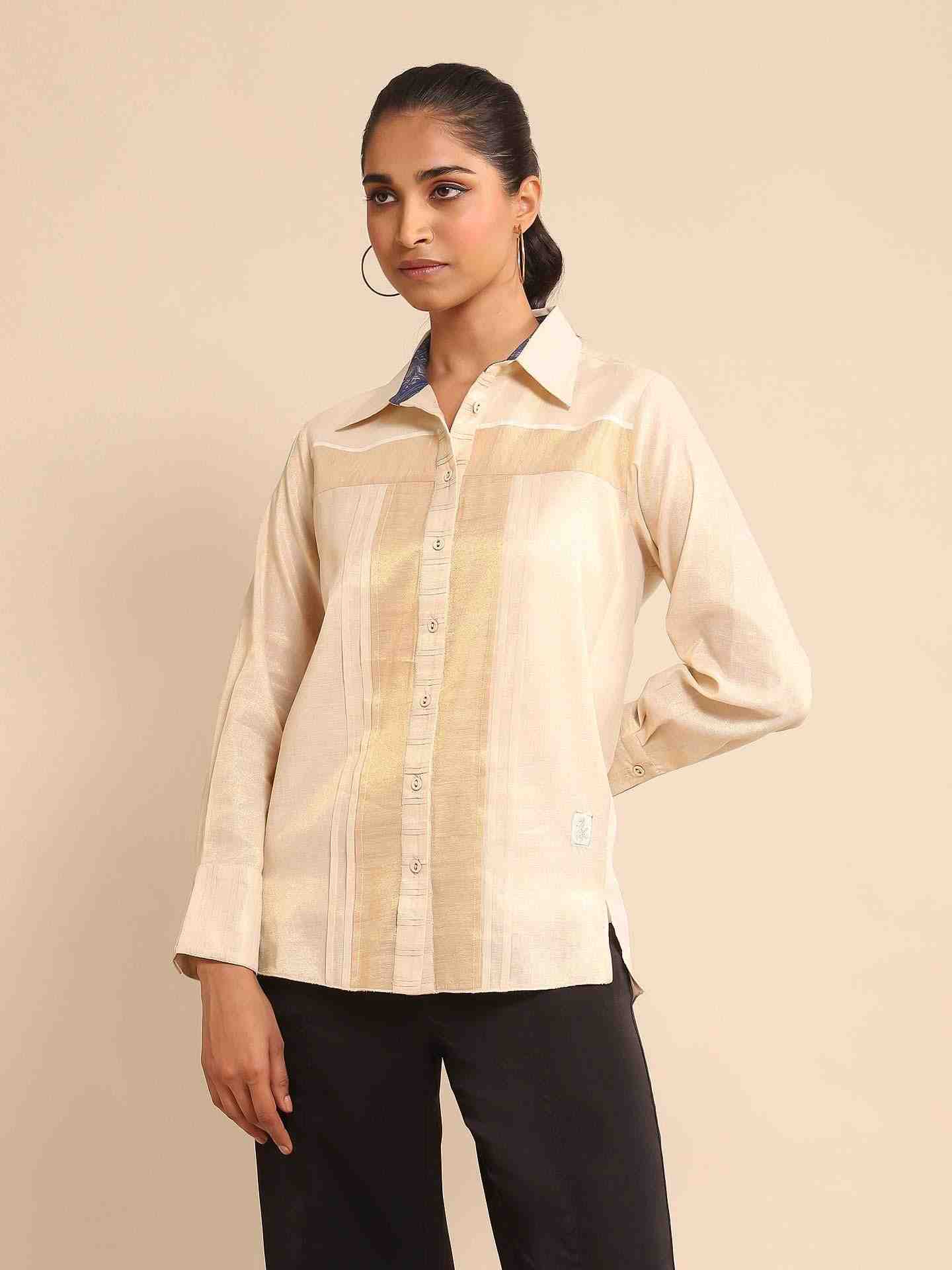 Beige Urban Elysian Chanderi Shirt