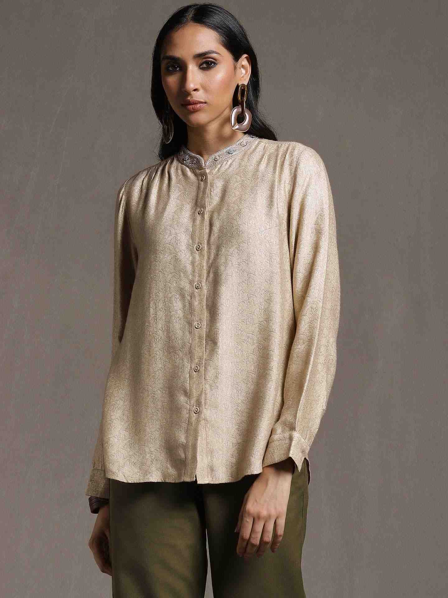 Beige Tanchoi Kurti