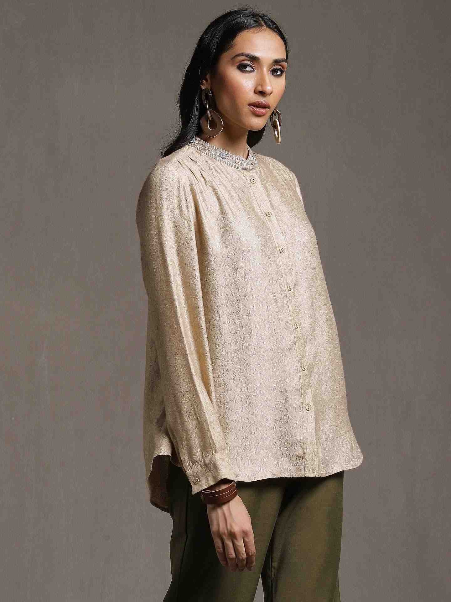 Beige Tanchoi Kurti