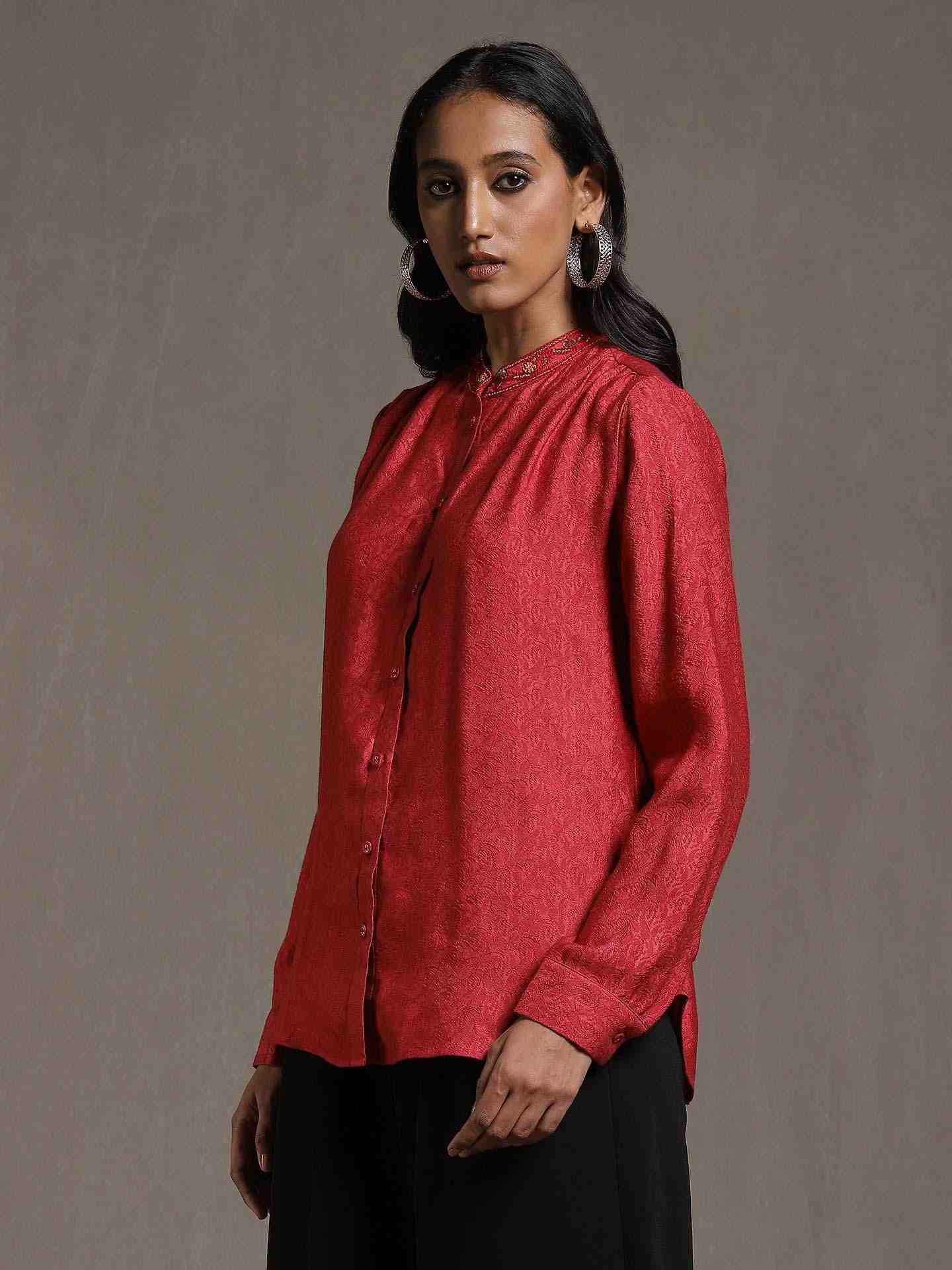 Red Tanchoi Kurti