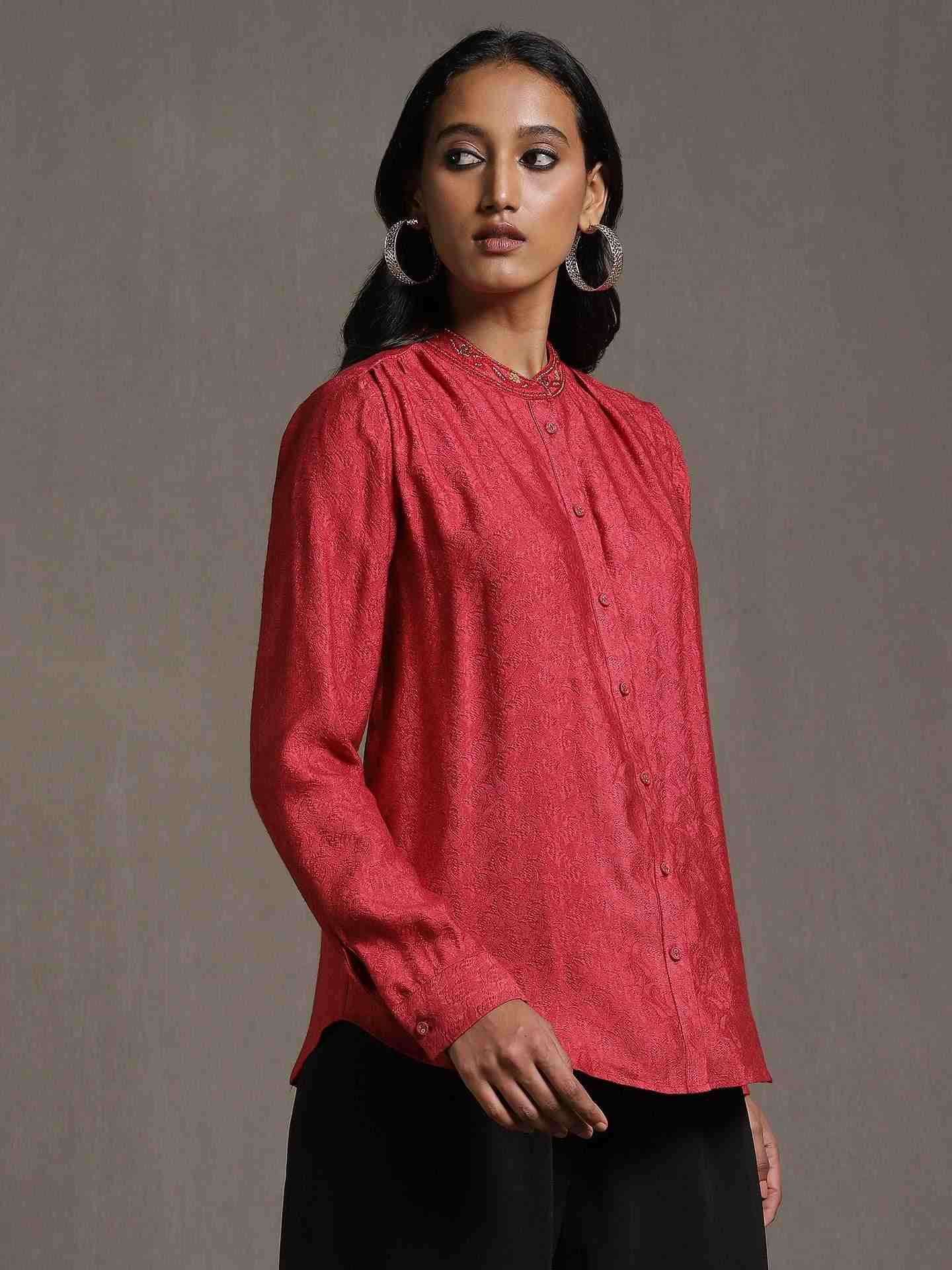 Red Tanchoi Kurti
