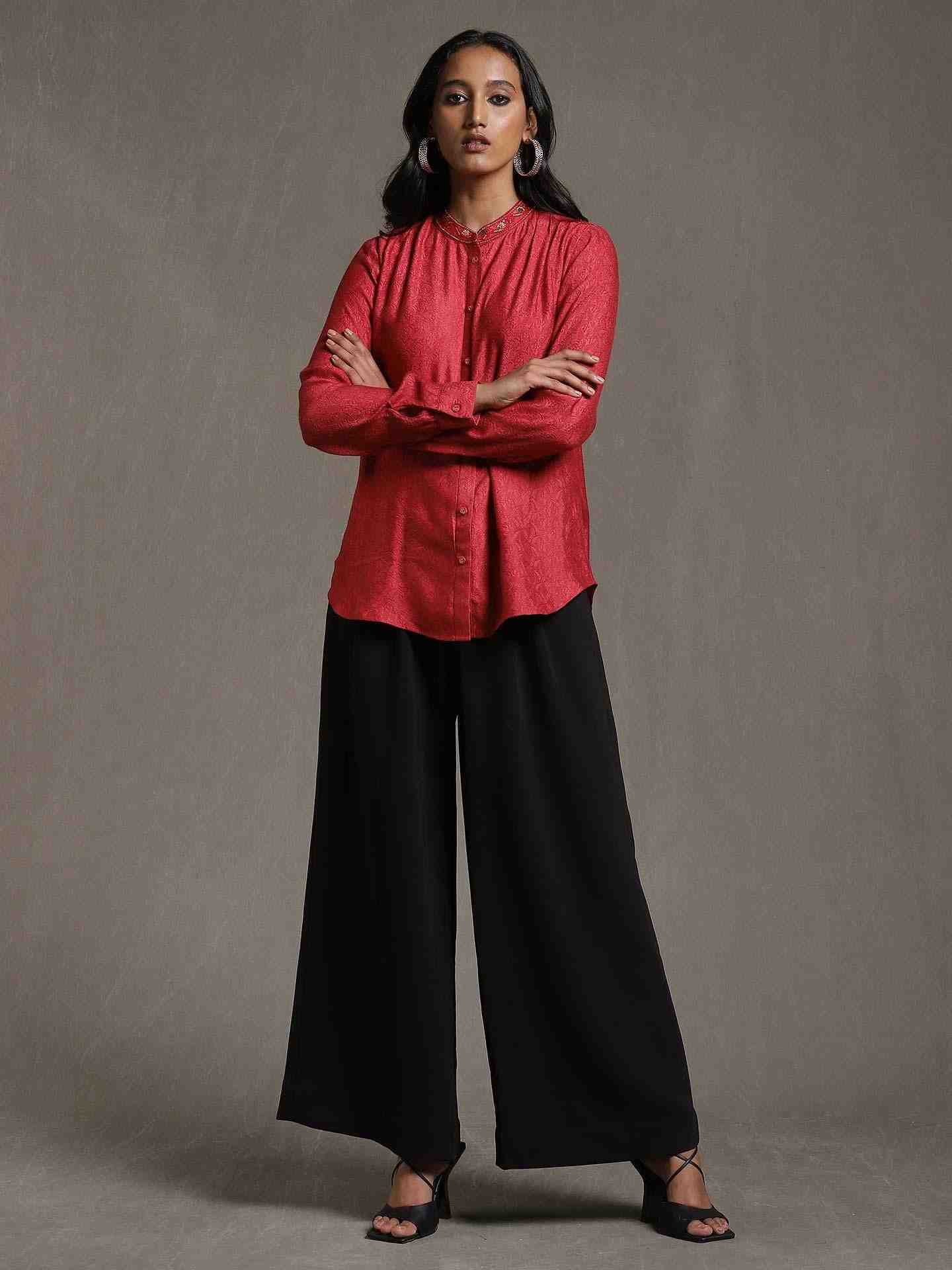 Red Tanchoi Kurti