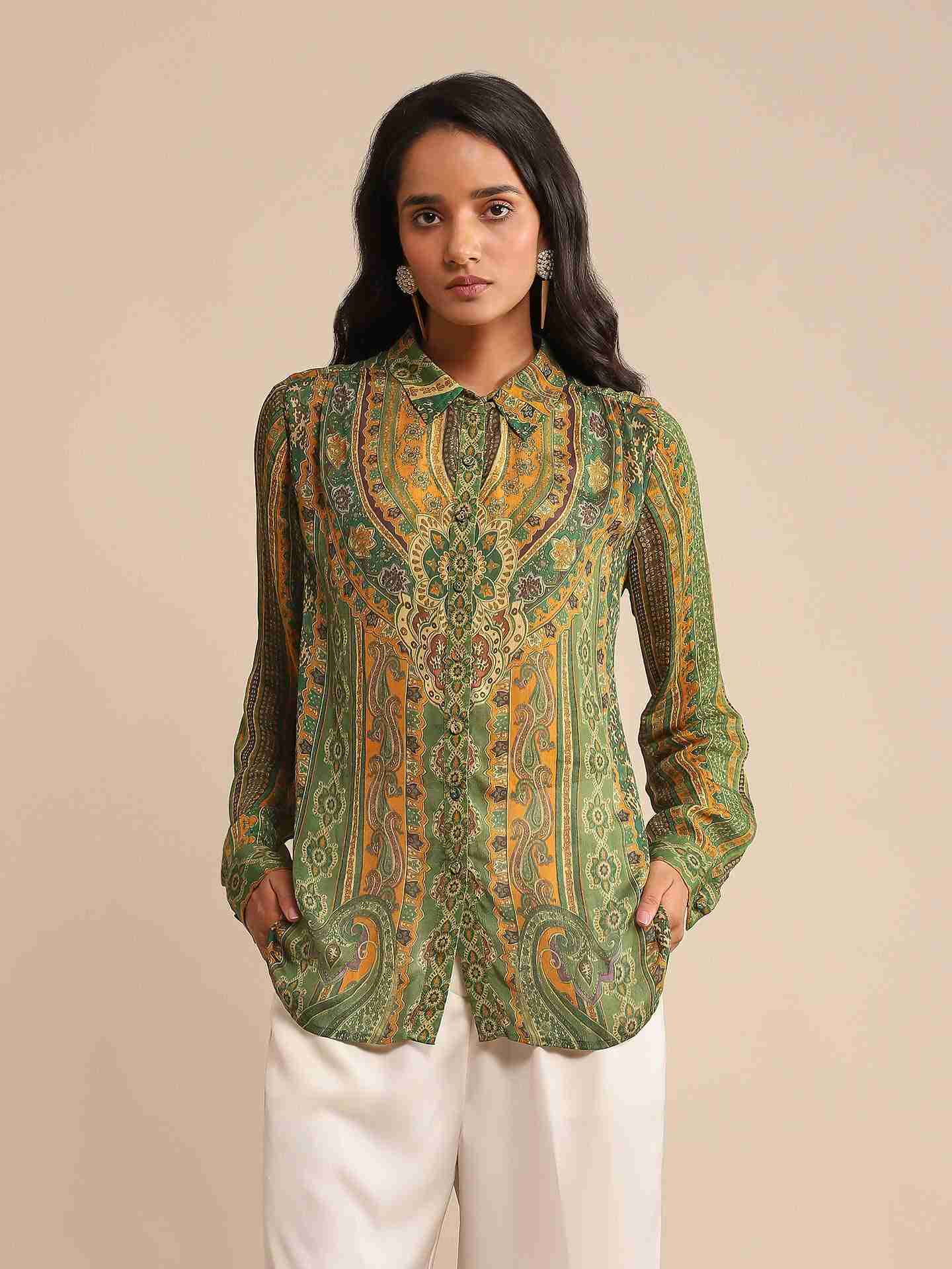 Green Meenakari Shirt