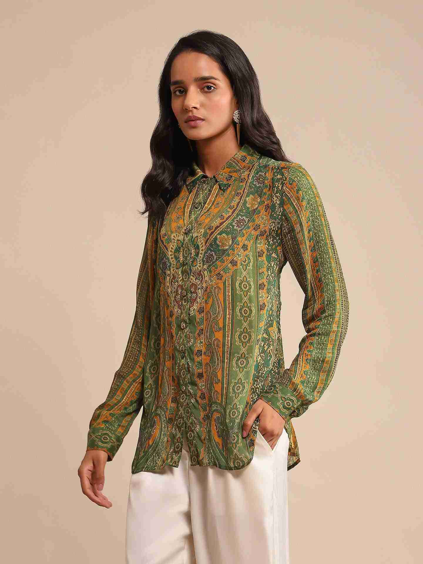 Green Meenakari Shirt
