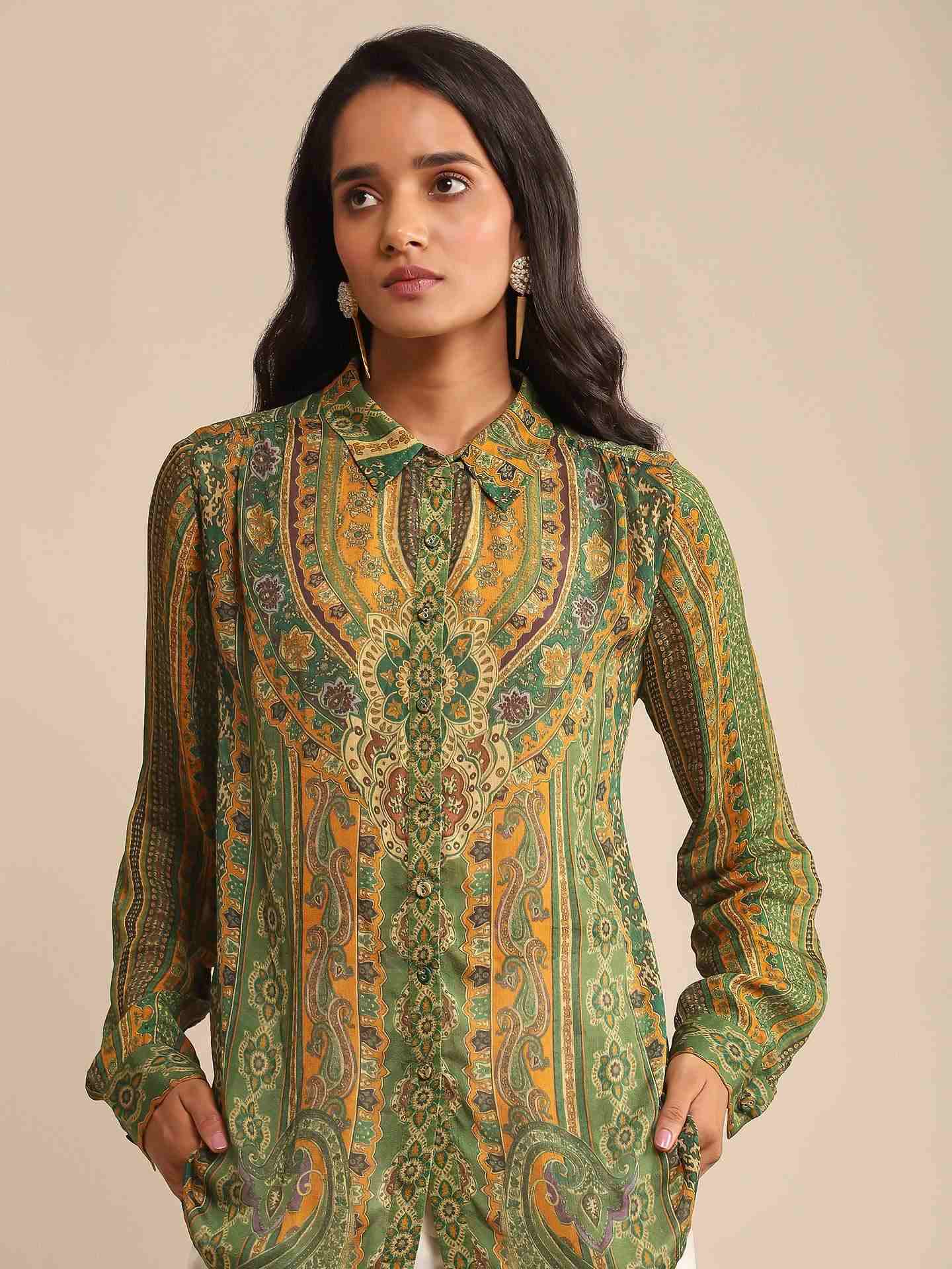 Green Meenakari Shirt