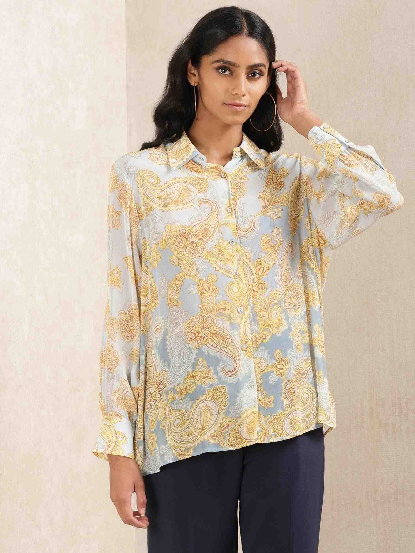 Blue Illahi Crepe Shirt