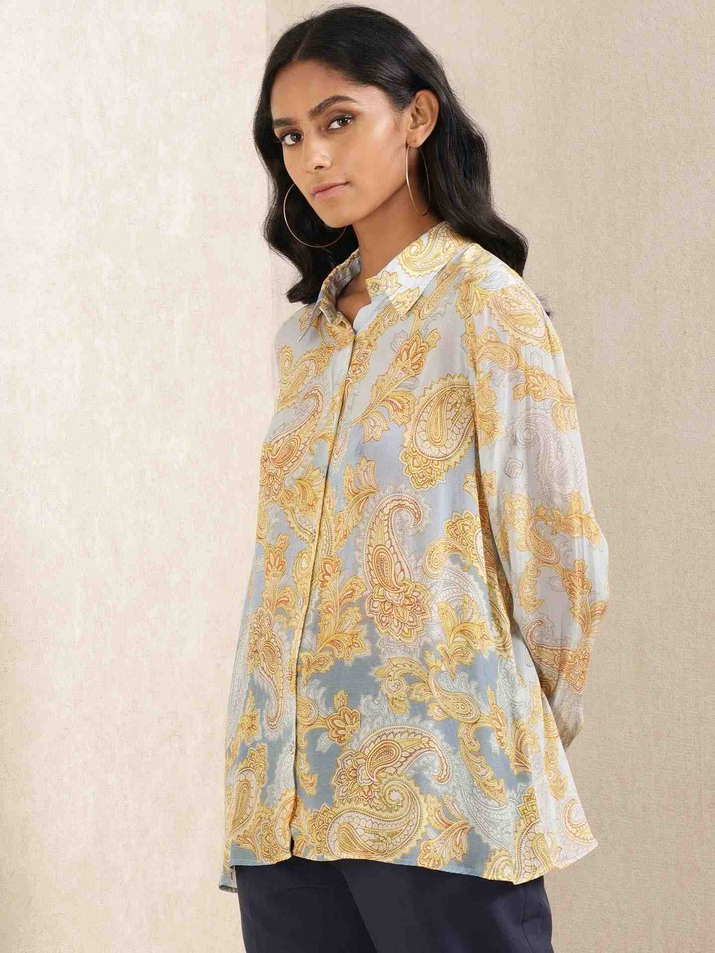 Blue Illahi Crepe Shirt