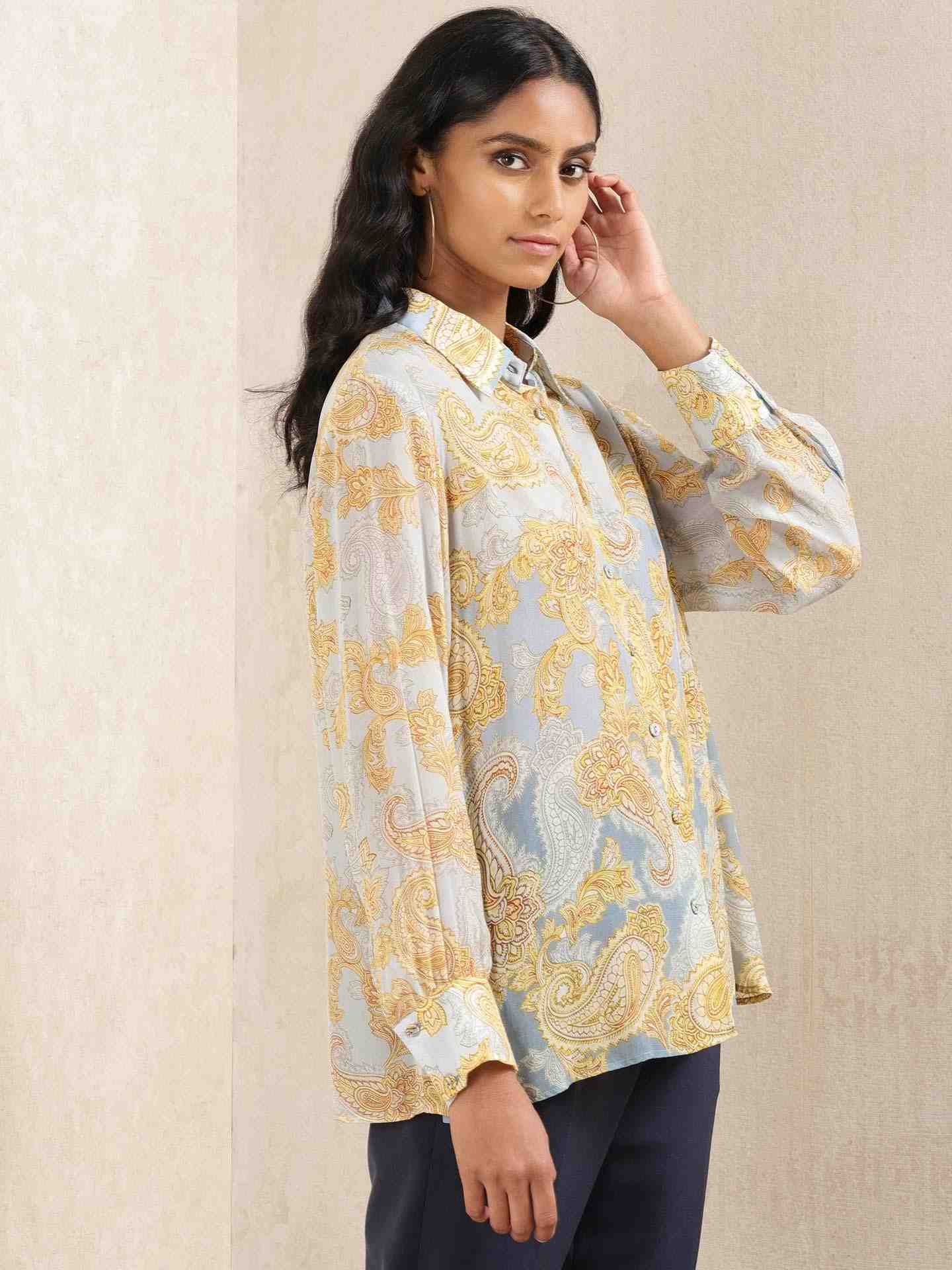 Blue Illahi Crepe Shirt