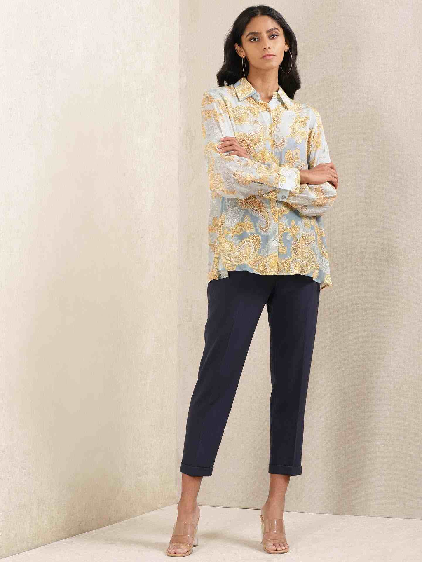 Blue Illahi Crepe Shirt