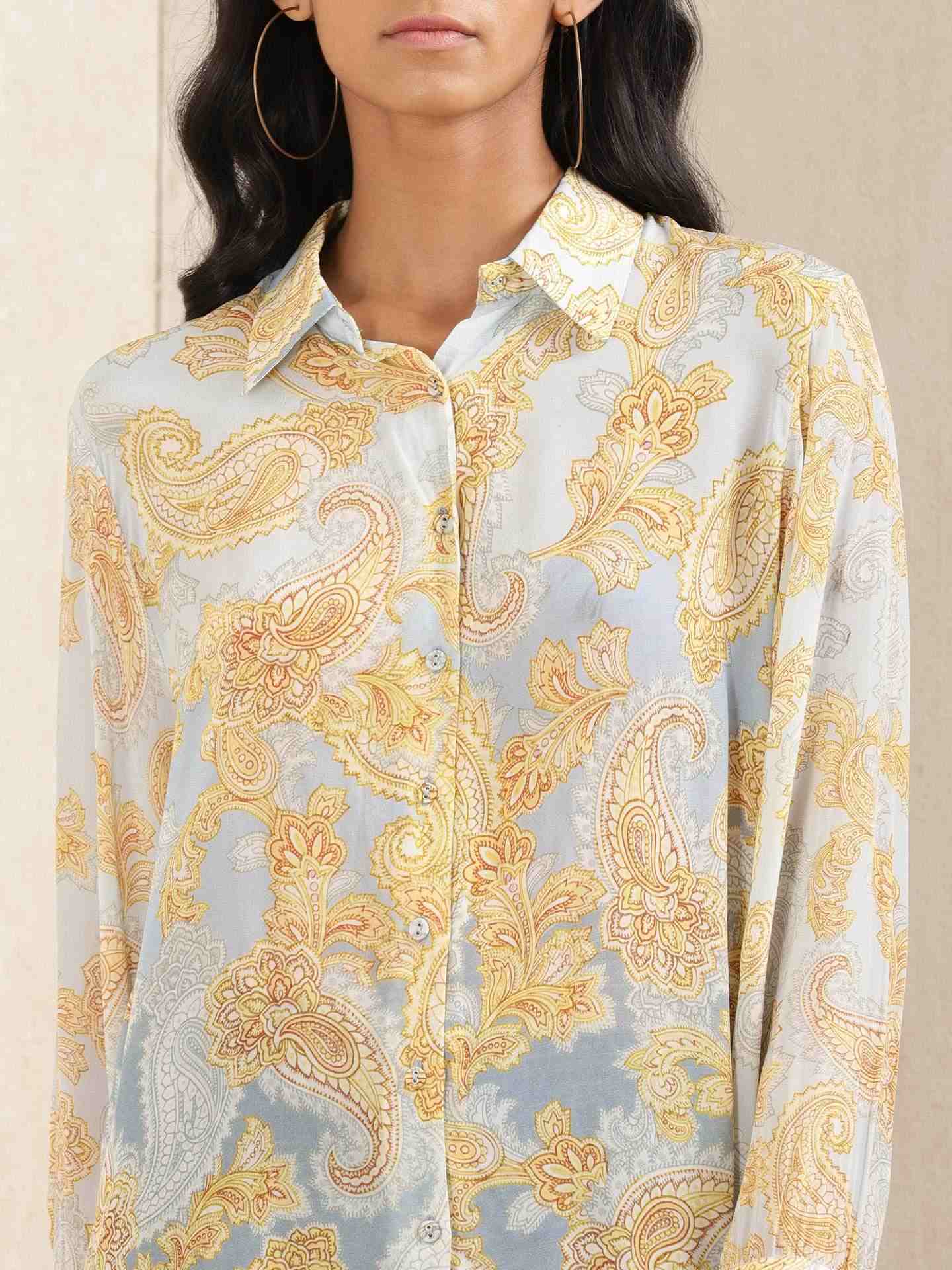 Blue Illahi Crepe Shirt