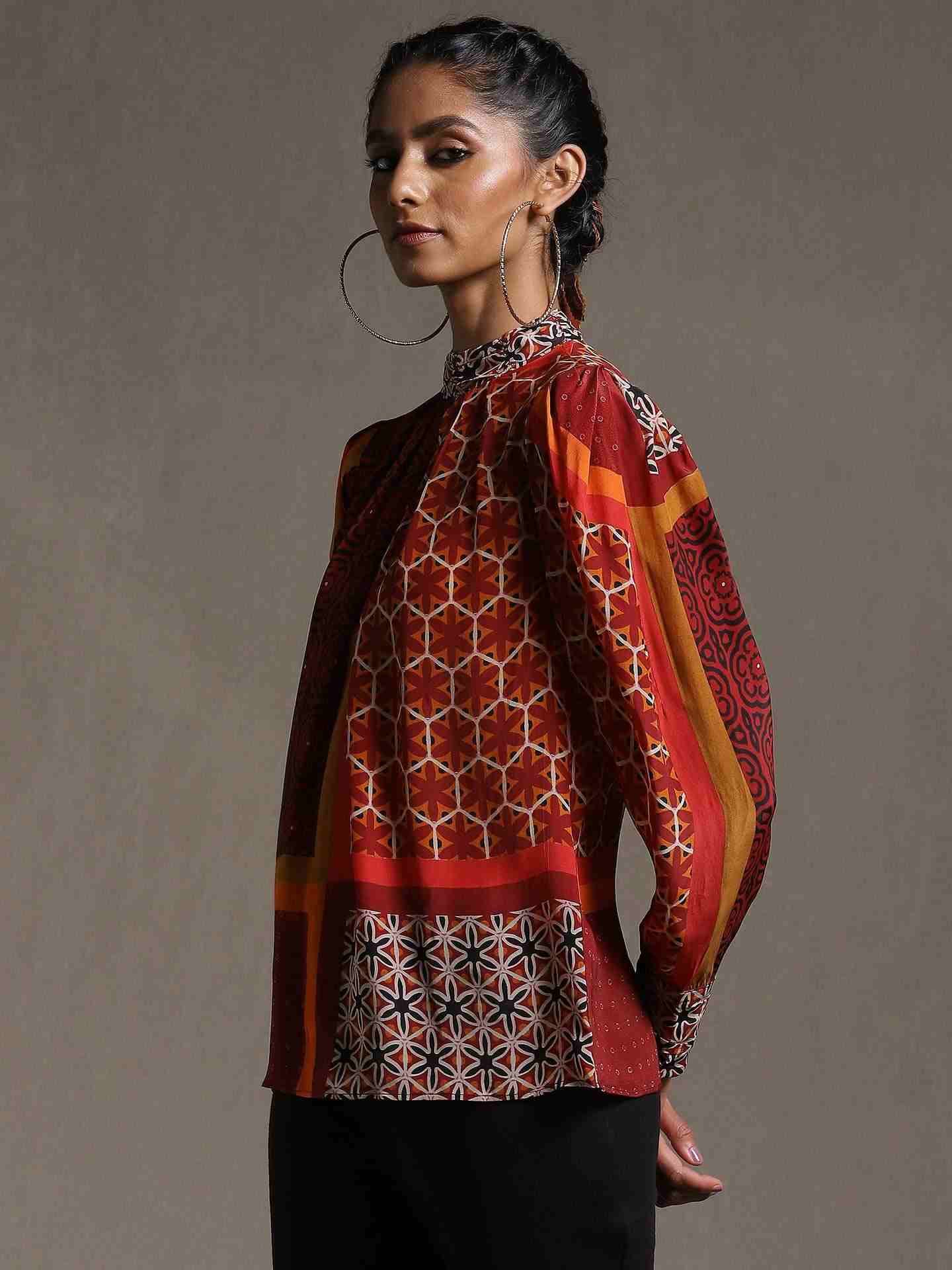 Rust Mosaic Crepe Shirt