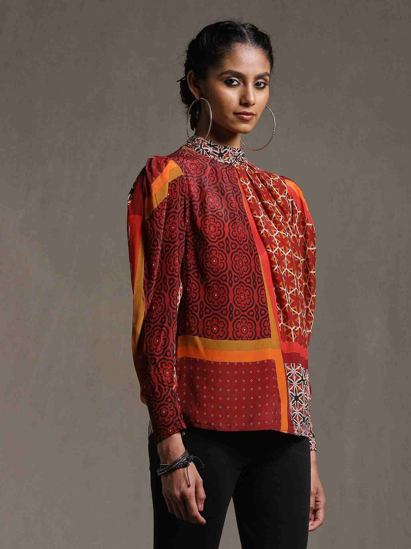 Rust Mosaic Crepe Shirt