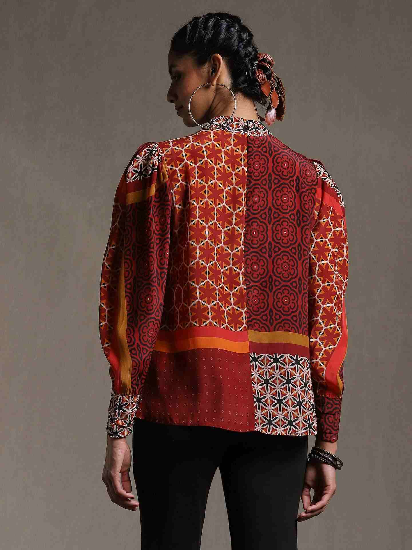 Rust Mosaic Crepe Shirt