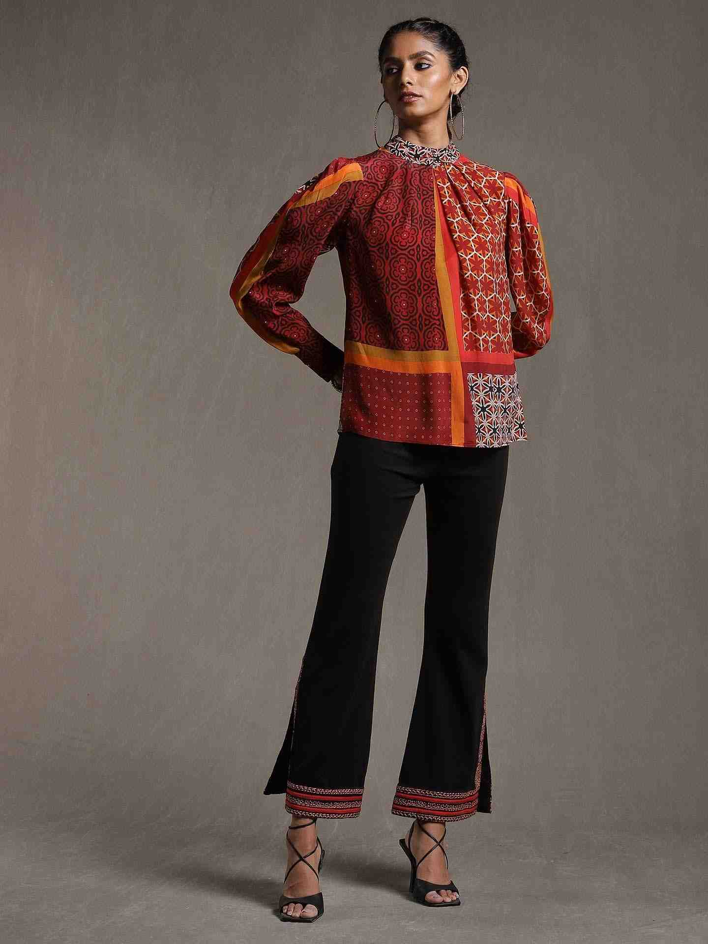 Rust Mosaic Crepe Shirt