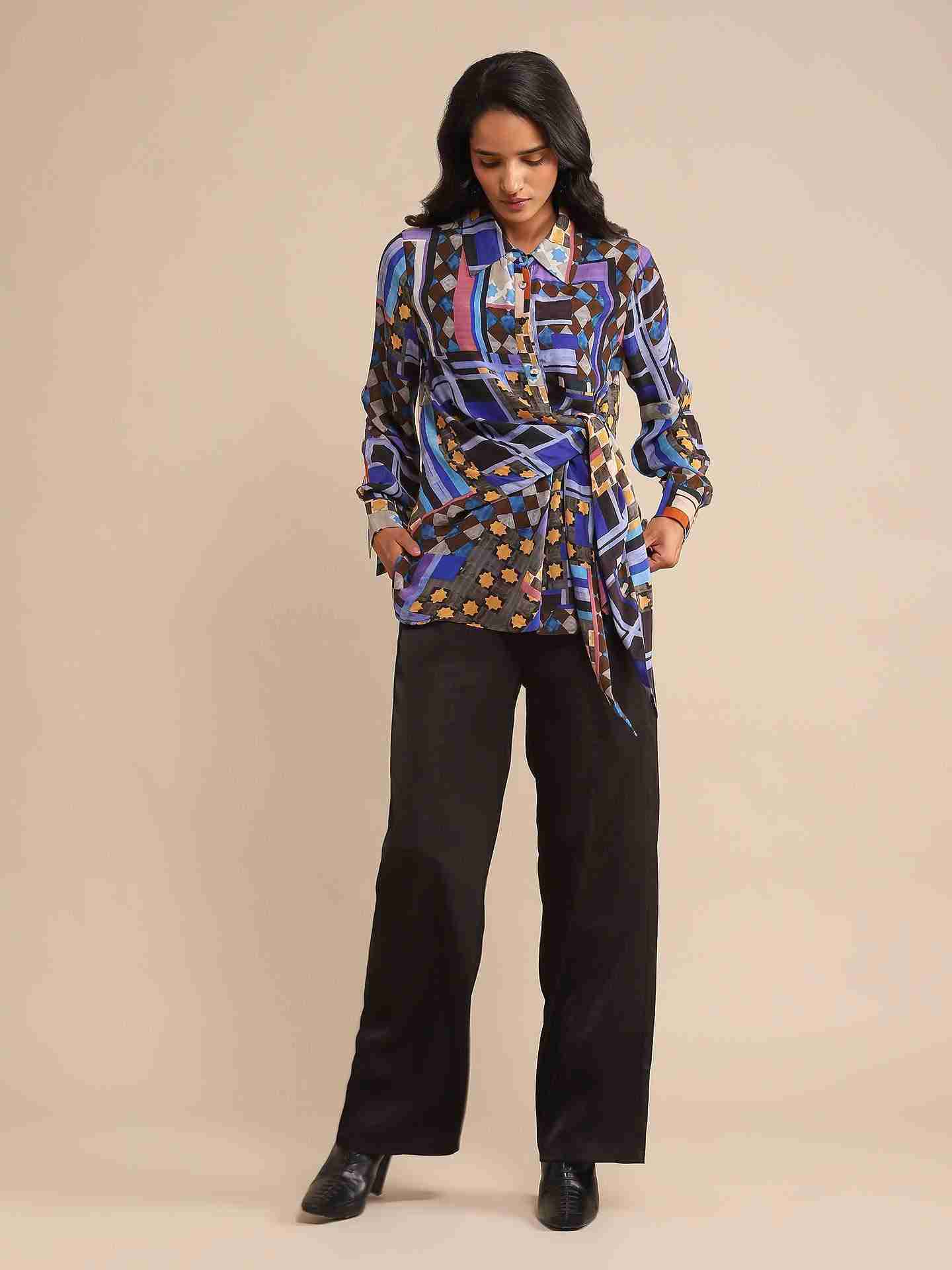 Blue Zelig Crepe Shirt