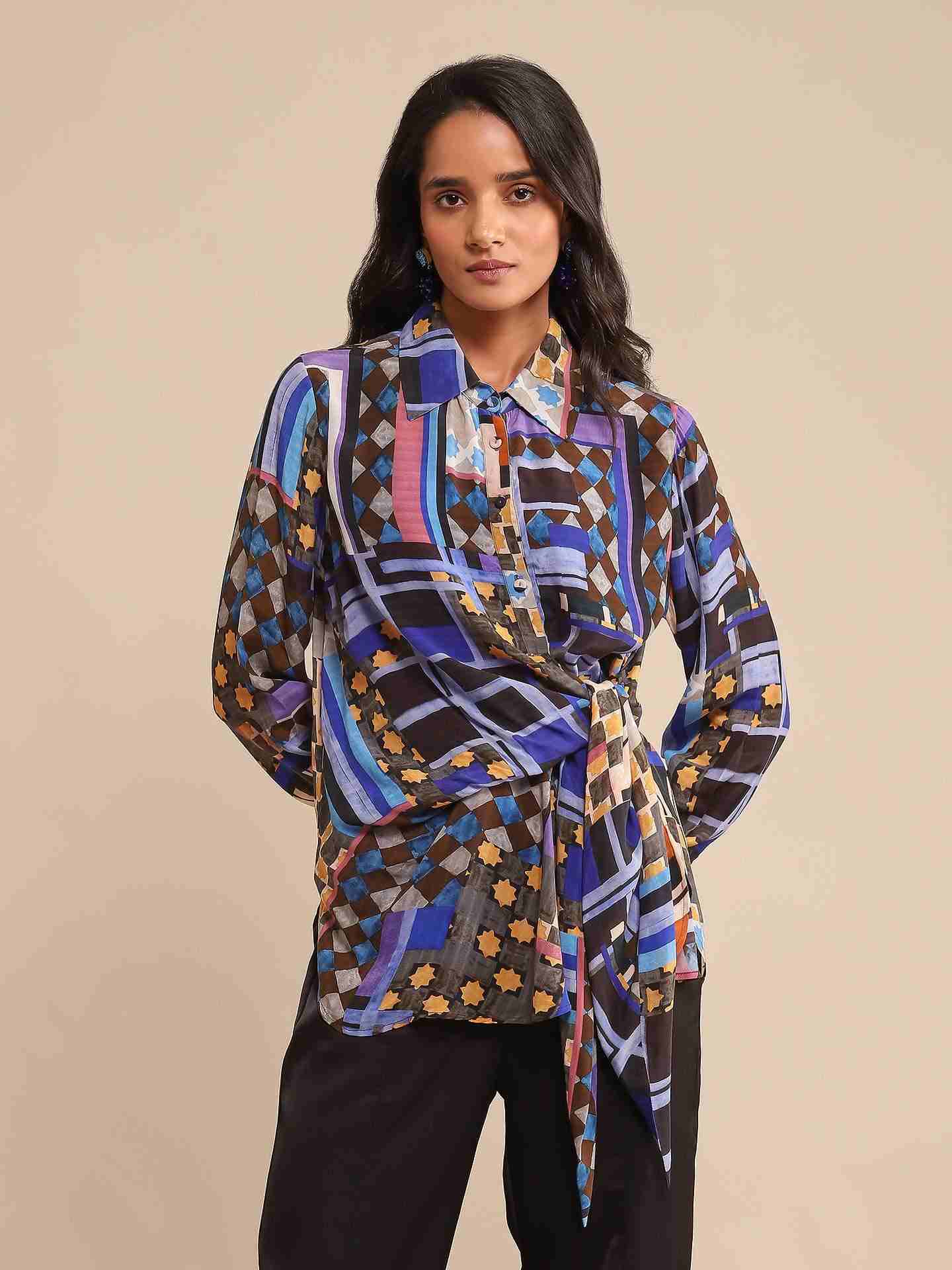 Blue Zelig Crepe Shirt