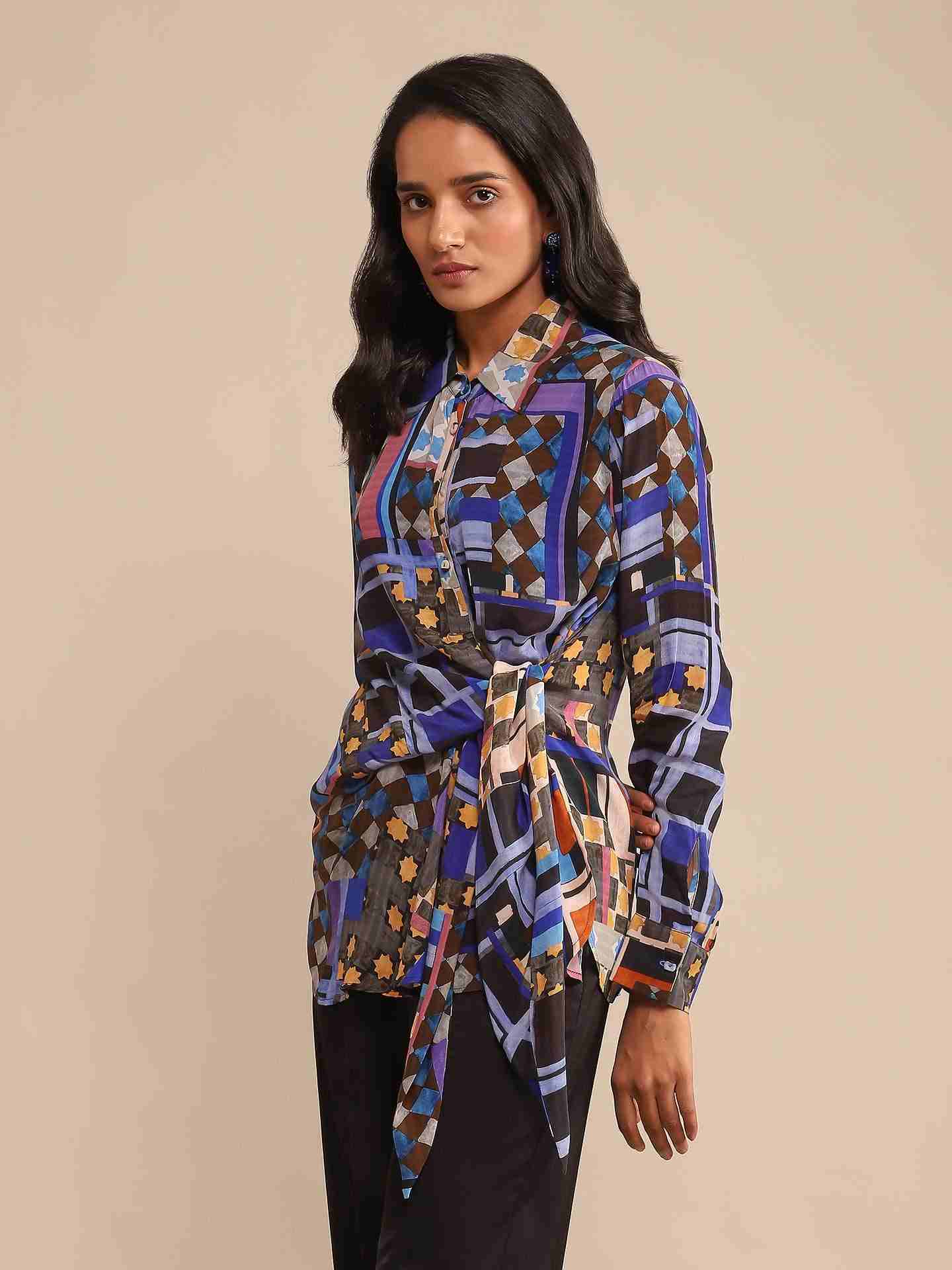 Blue Zelig Crepe Shirt