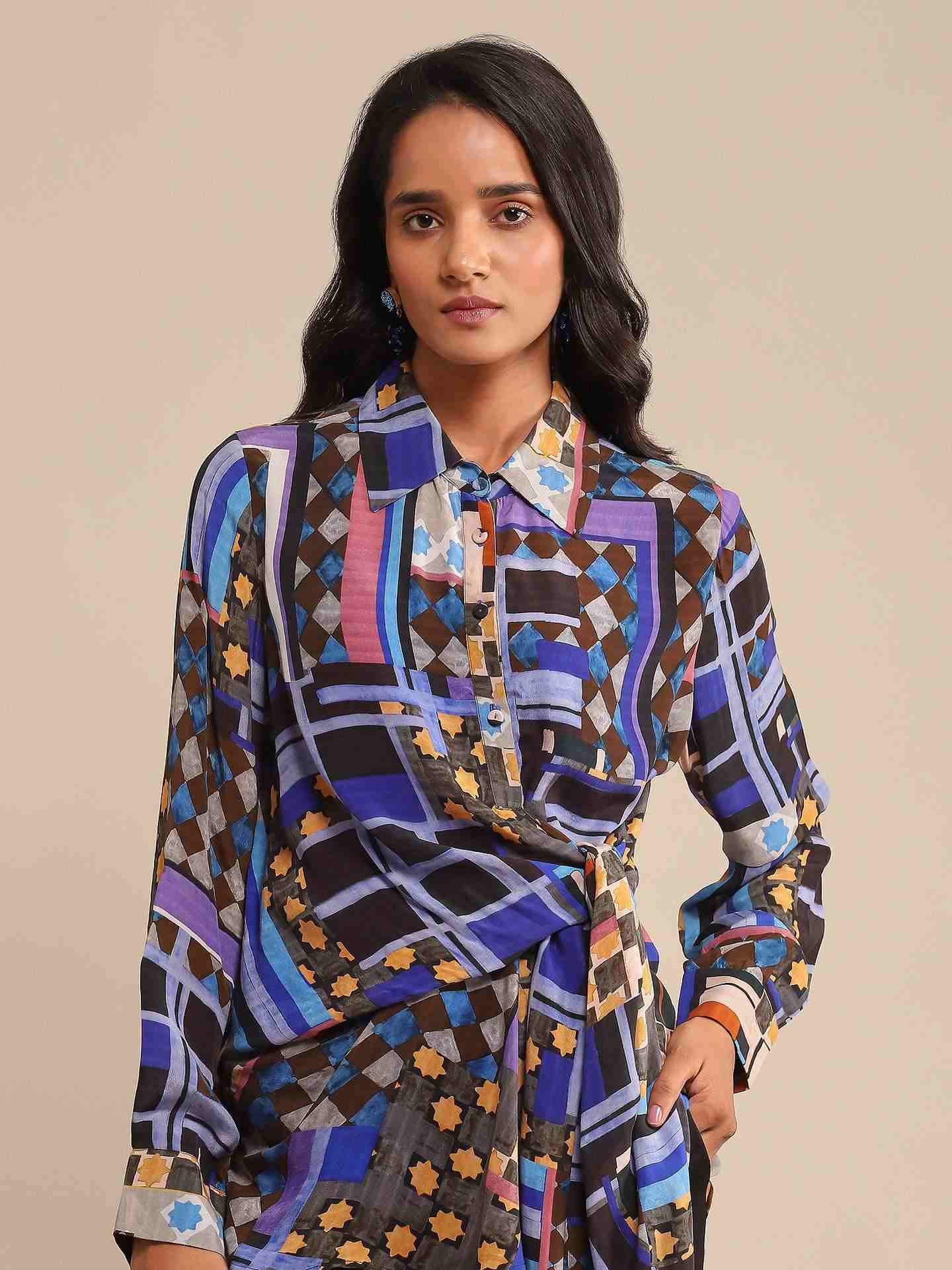 Blue Zelig Crepe Shirt