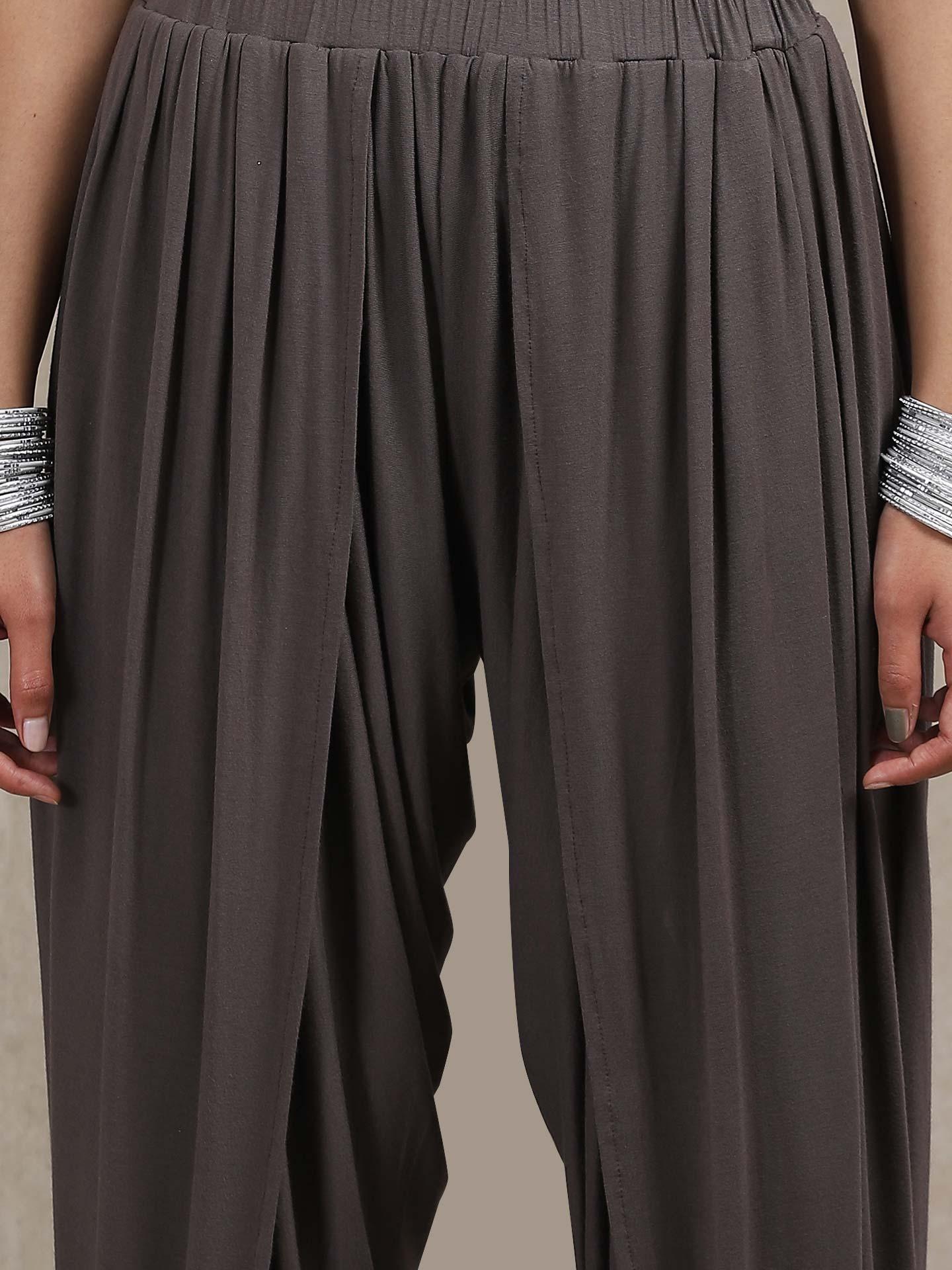 Grey Solid Dhoti Pants