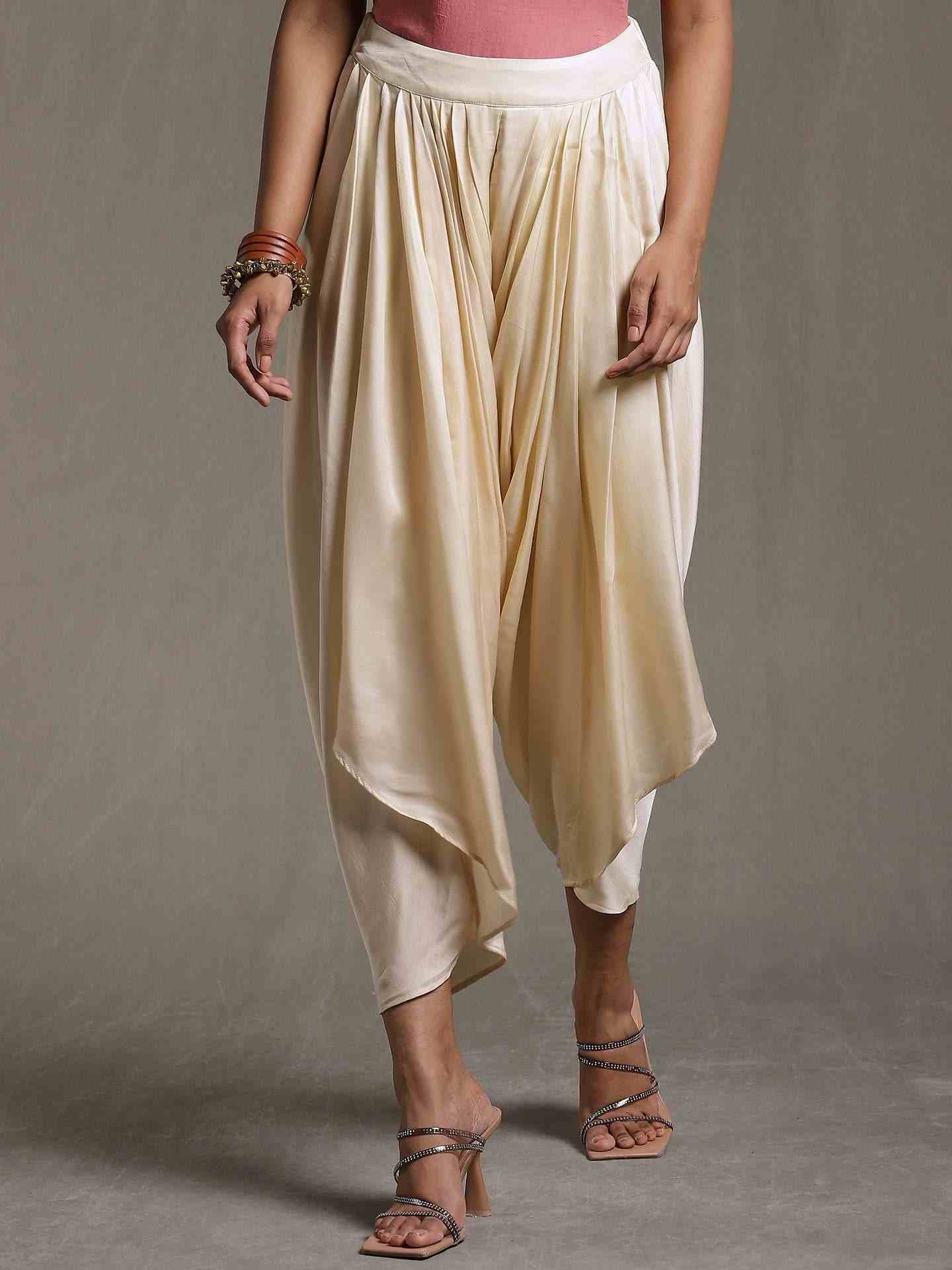 Ecru Solid Dhoti Pants