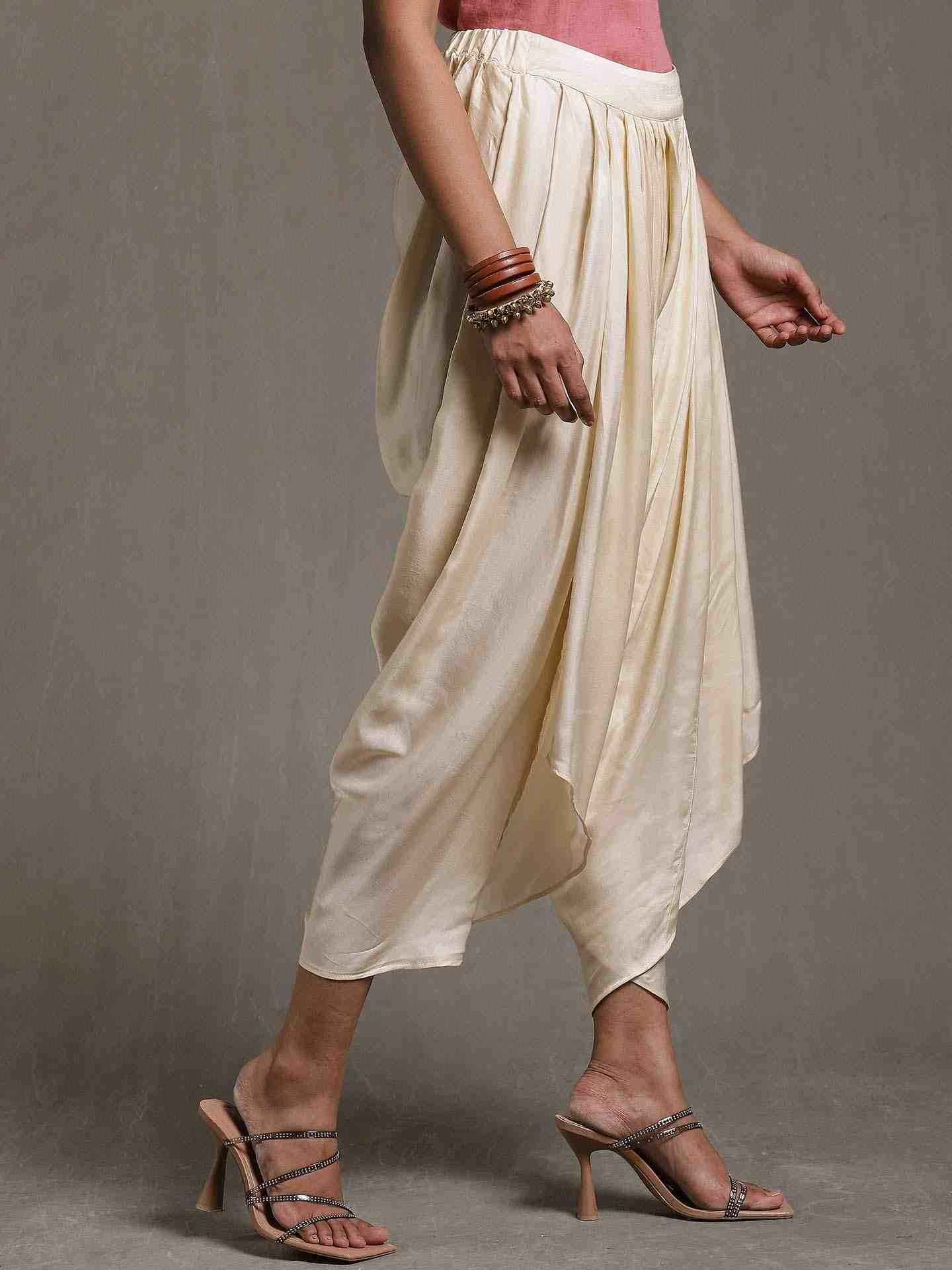 Ecru Solid Dhoti Pants