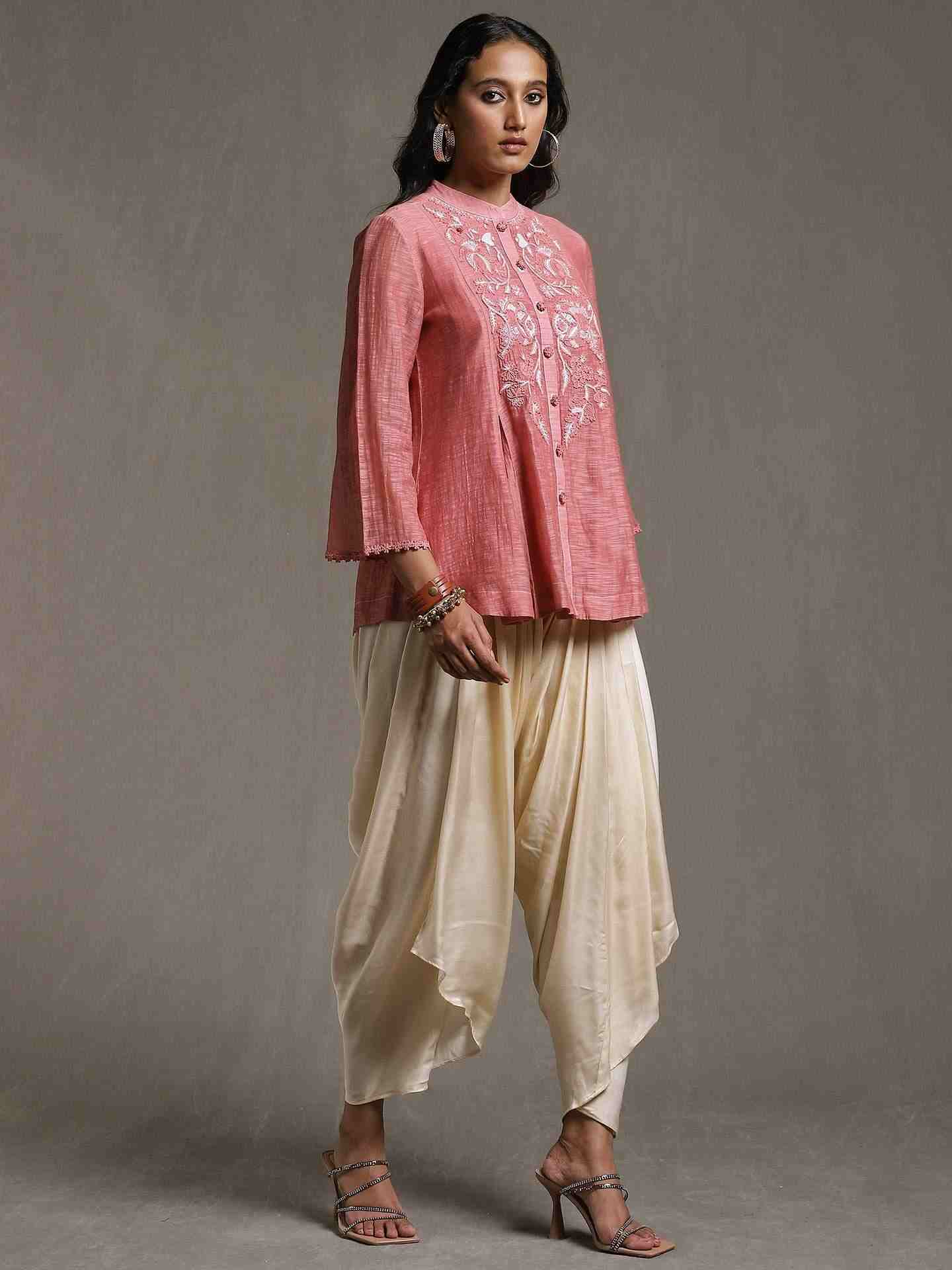 Ecru Solid Dhoti Pants