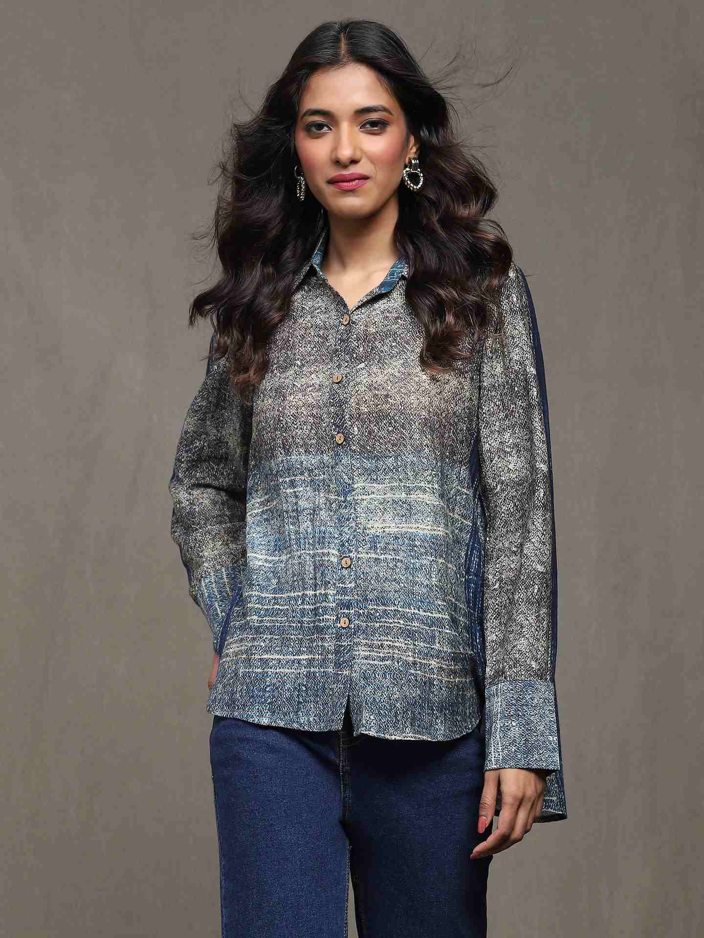 Blue Mrinal Chanderi Shirt