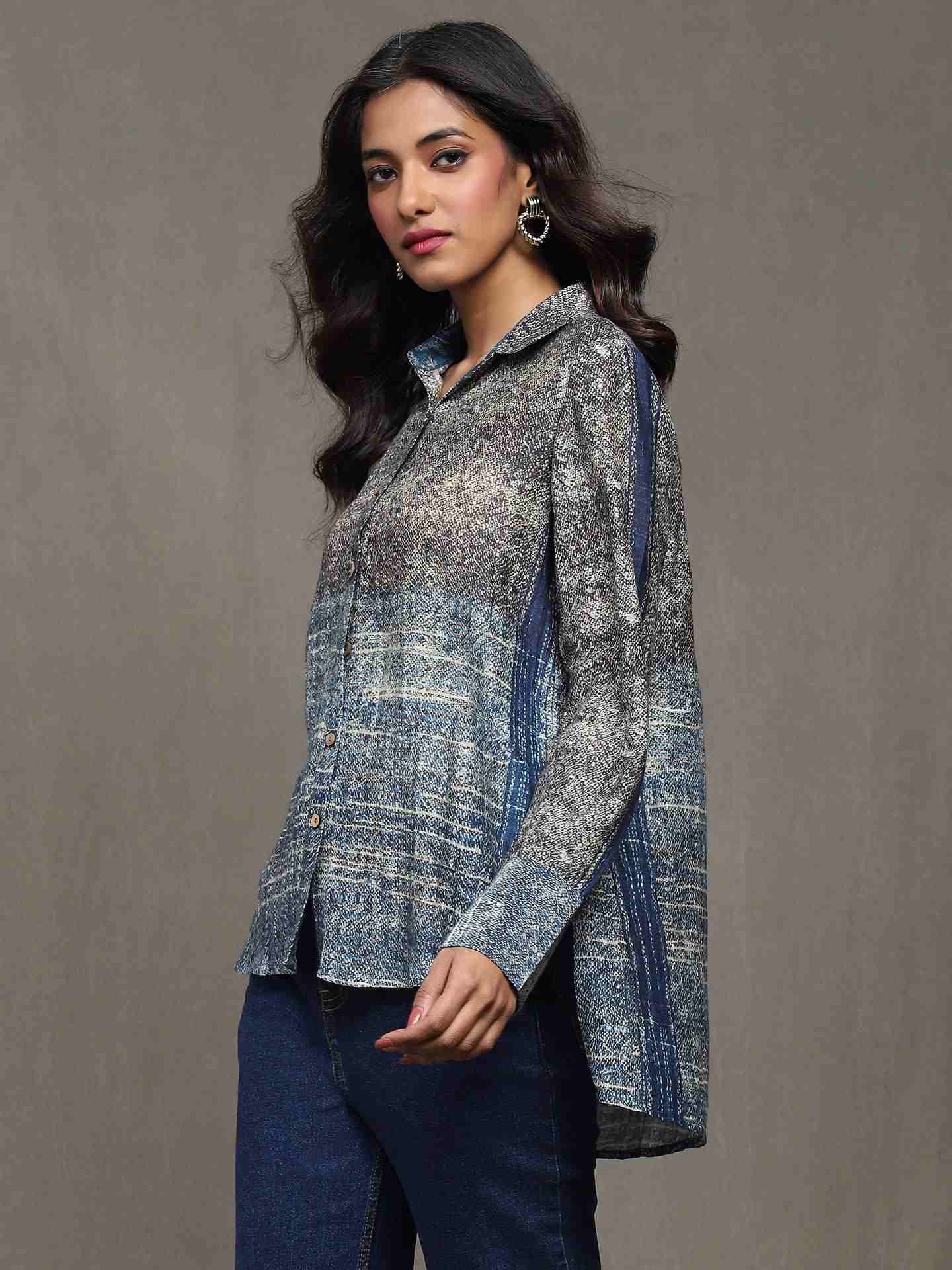 Blue Mrinal Chanderi Shirt