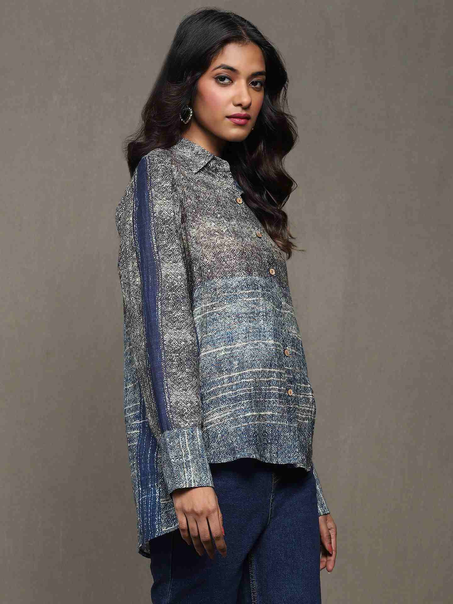 Blue Mrinal Chanderi Shirt