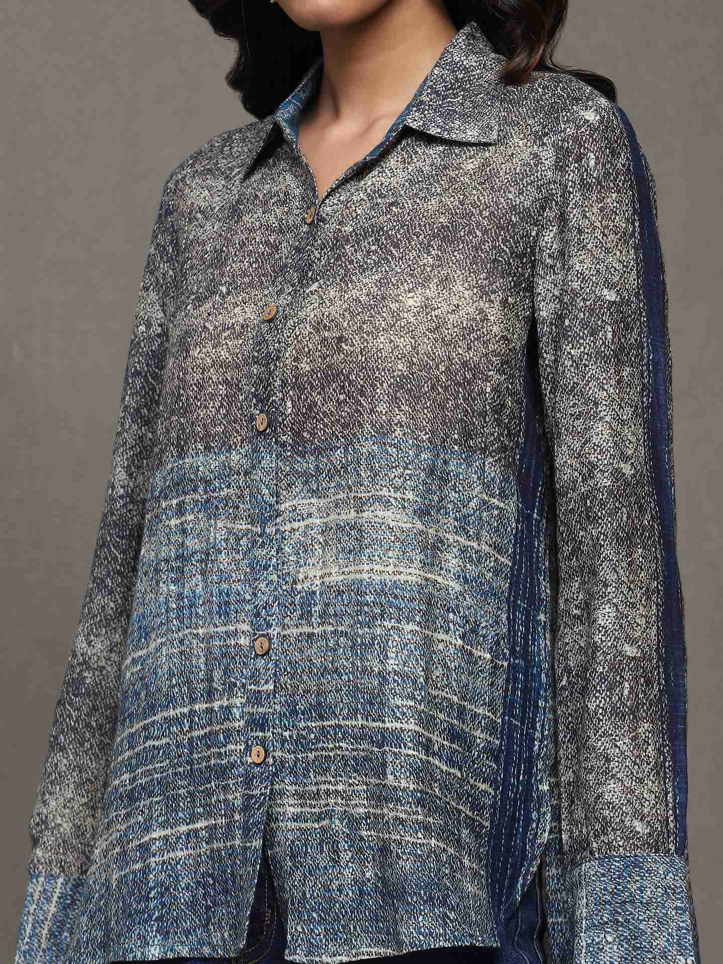 Blue Mrinal Chanderi Shirt